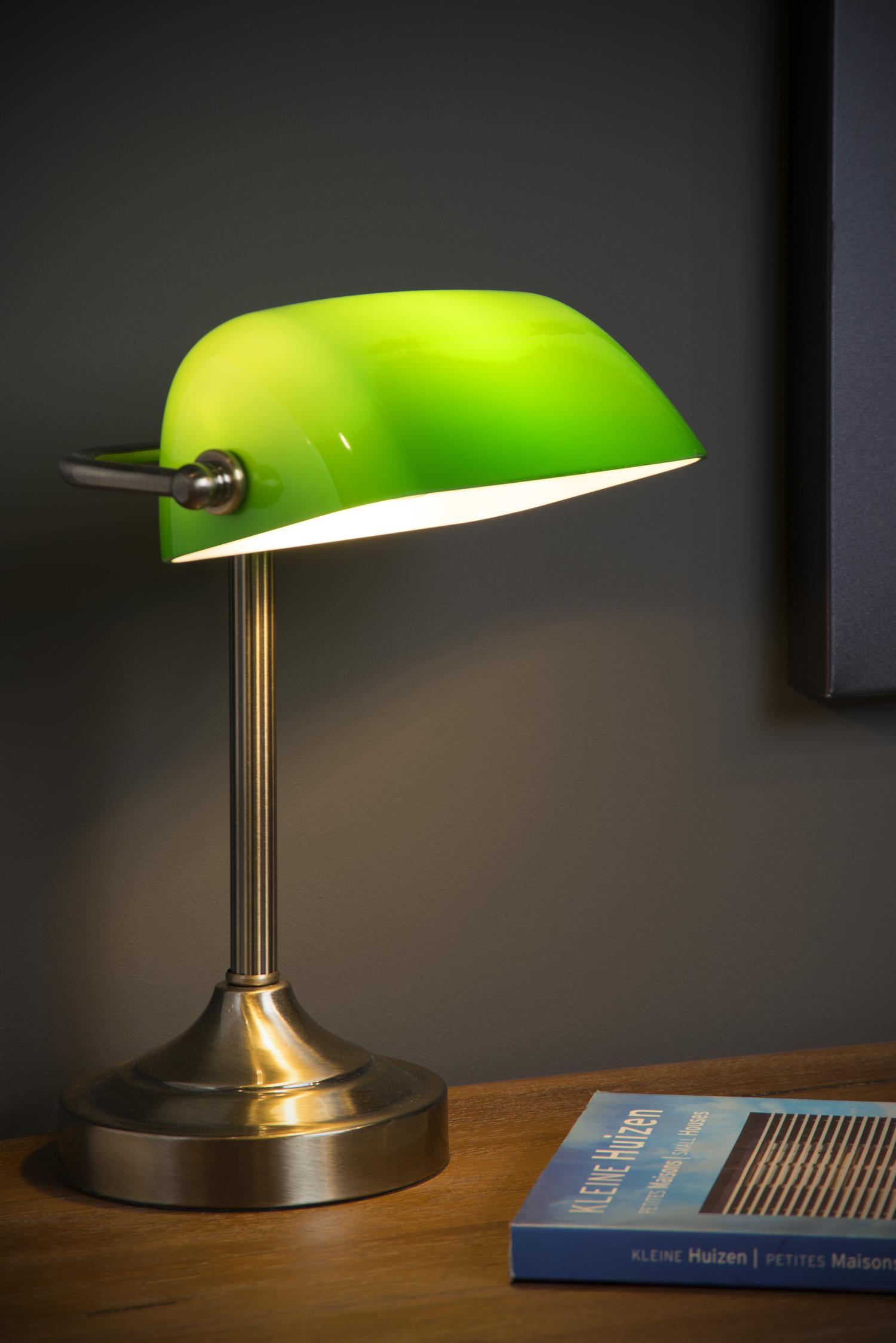 Banker Table Lamp - Antique Brass/Lime Green