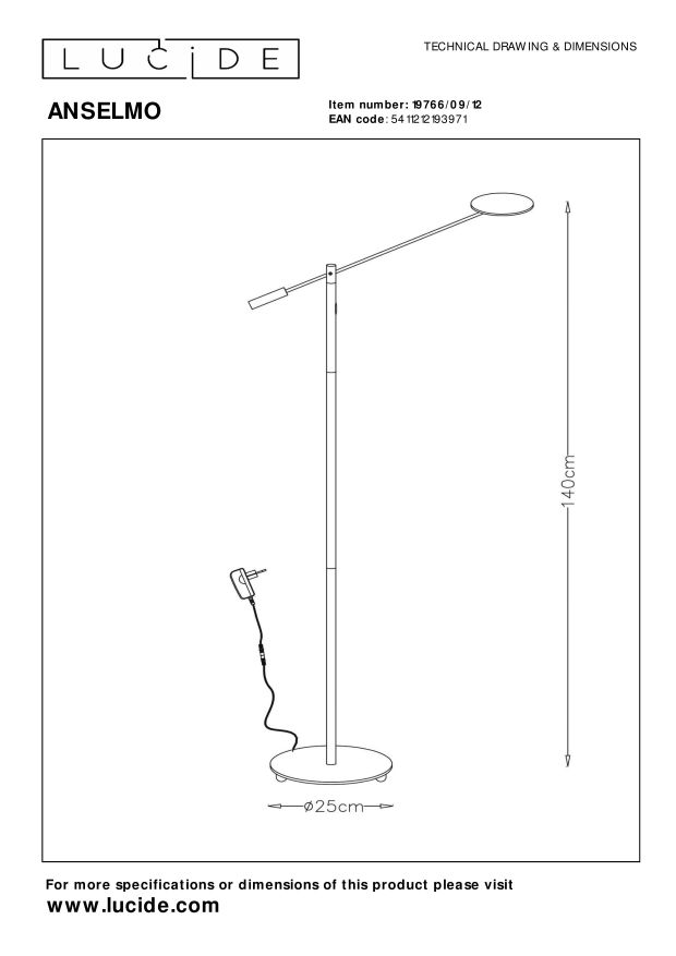 Anselmo Floor Lamp - Satin Chrome/Opal