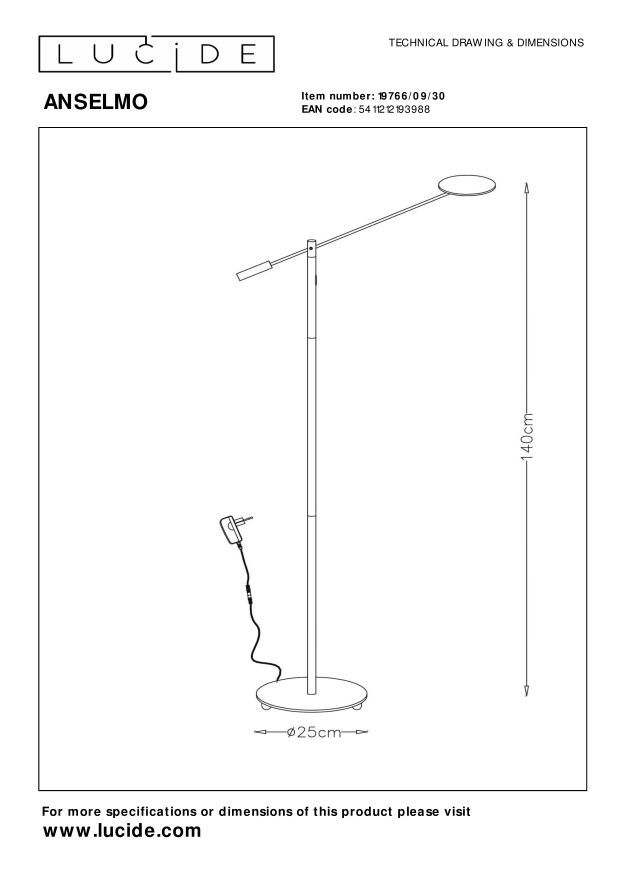 Anselmo Floor Lamp - Satin Chrome/Opal