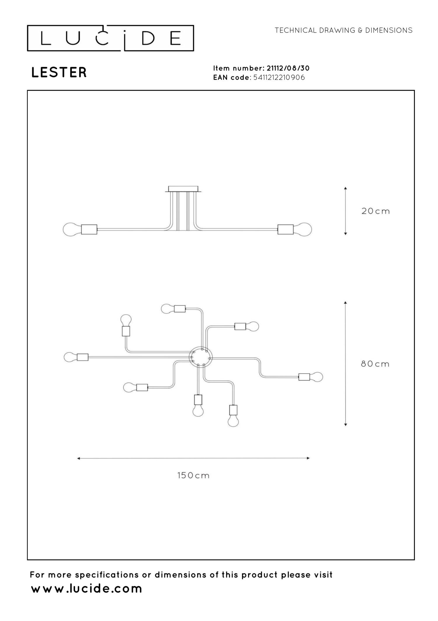 Lester Ceiling Lights - Matt Black - 1500mm Wide