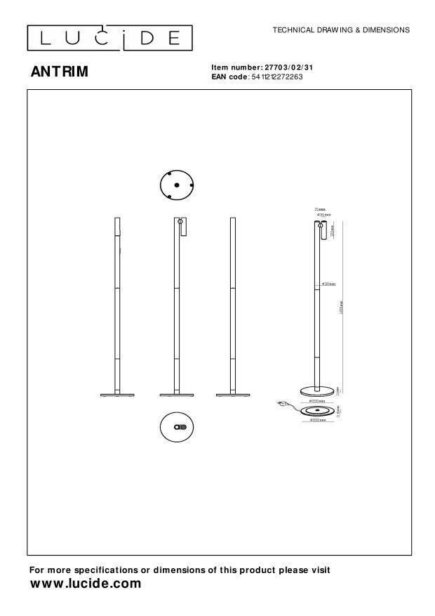 Antrim Floor Lamp - Matt Black/Clear Glass