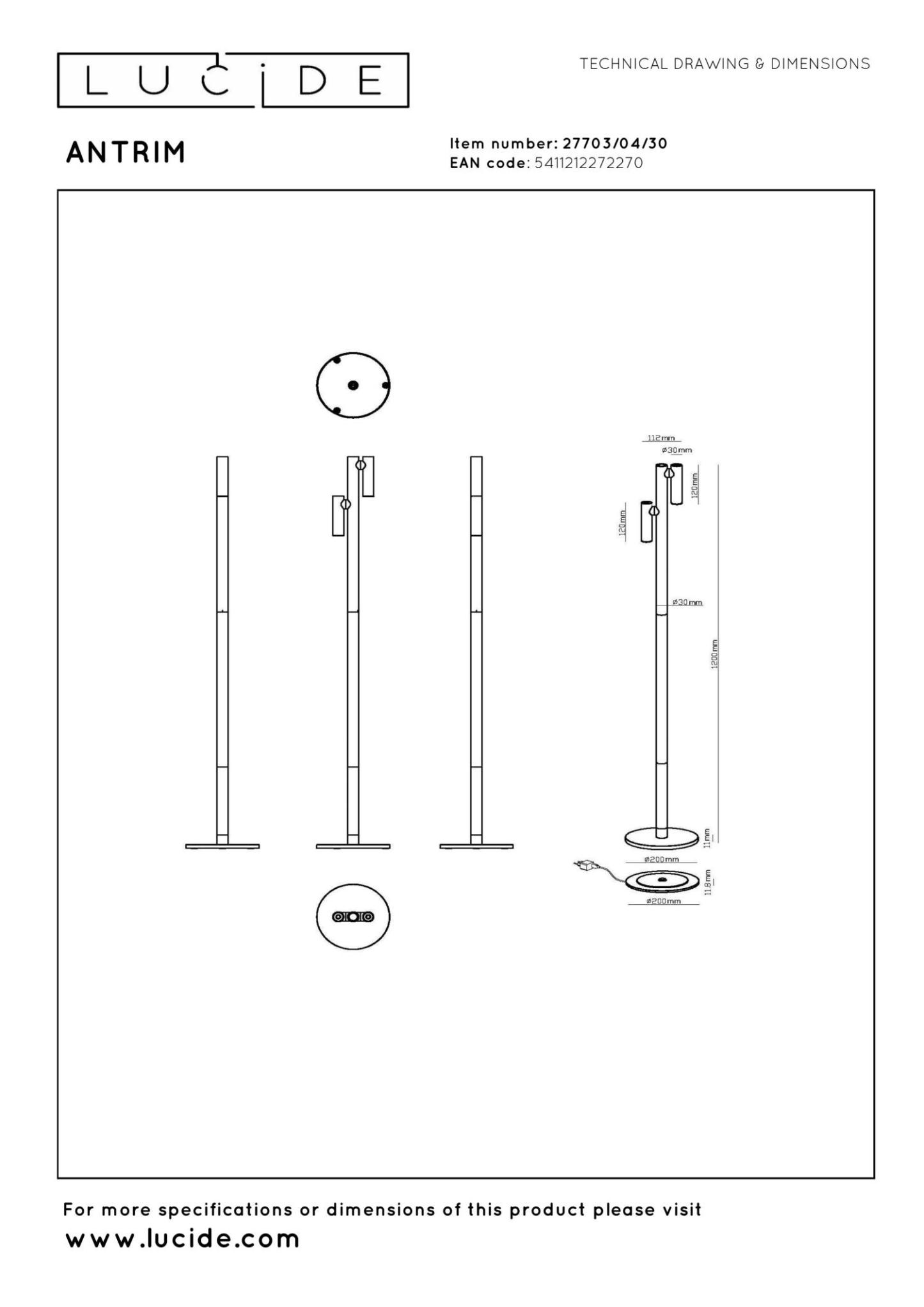 Antrim Floor Lamp - Matt Black/Clear Glass