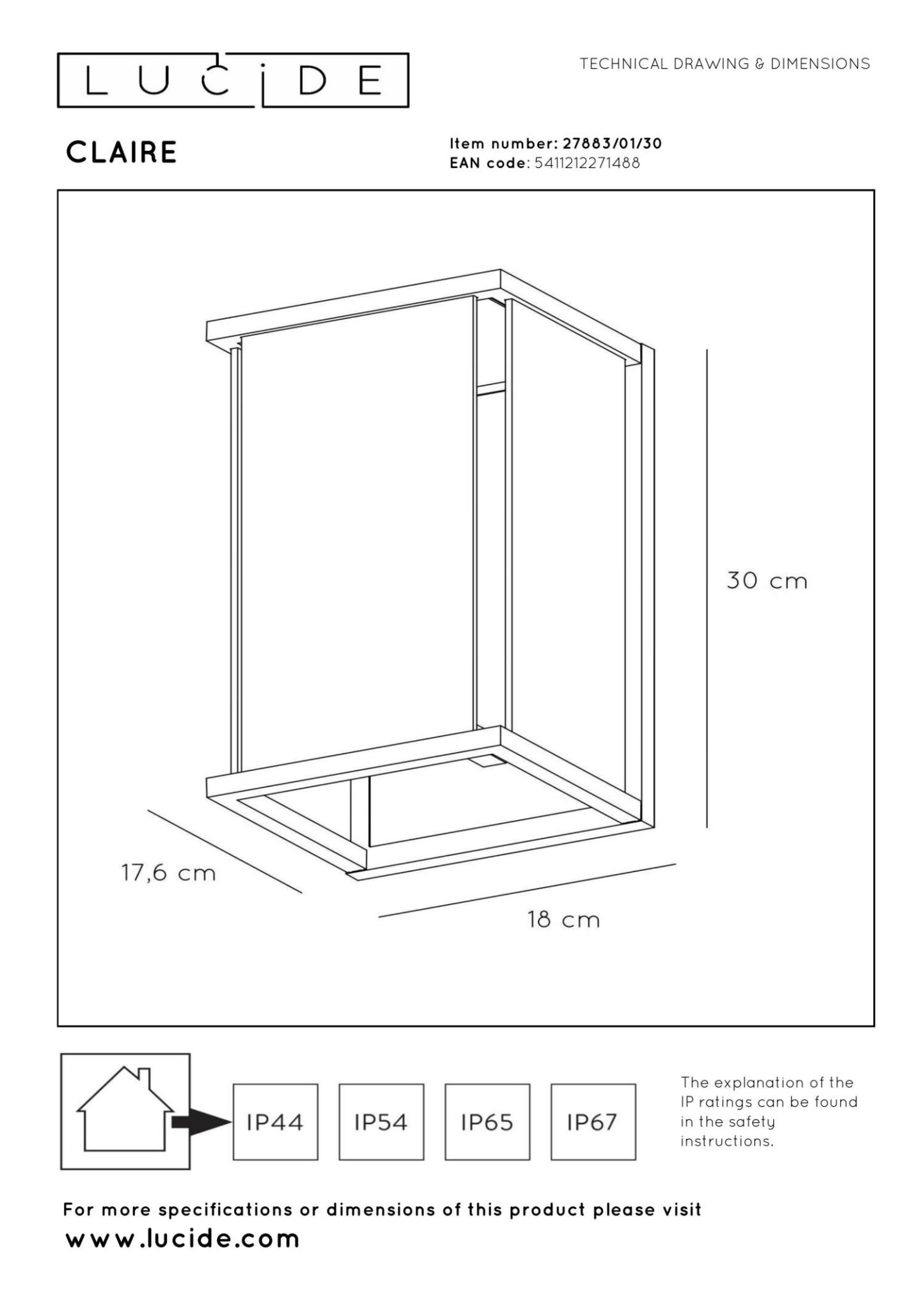Claire Outdoor Lights - Matt Black/Clear Glass