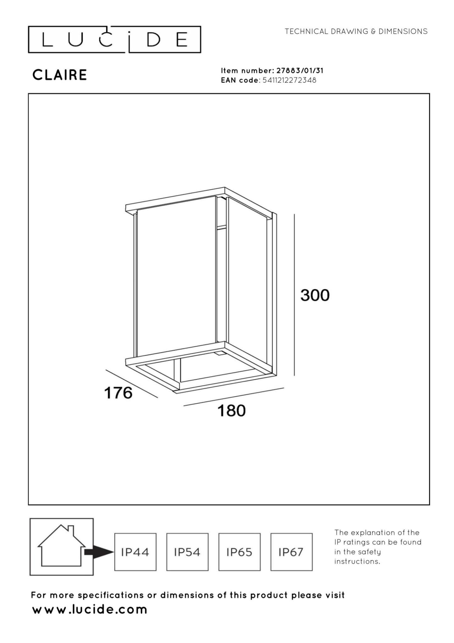 Claire Outdoor Lights - Matt Black/Clear Glass