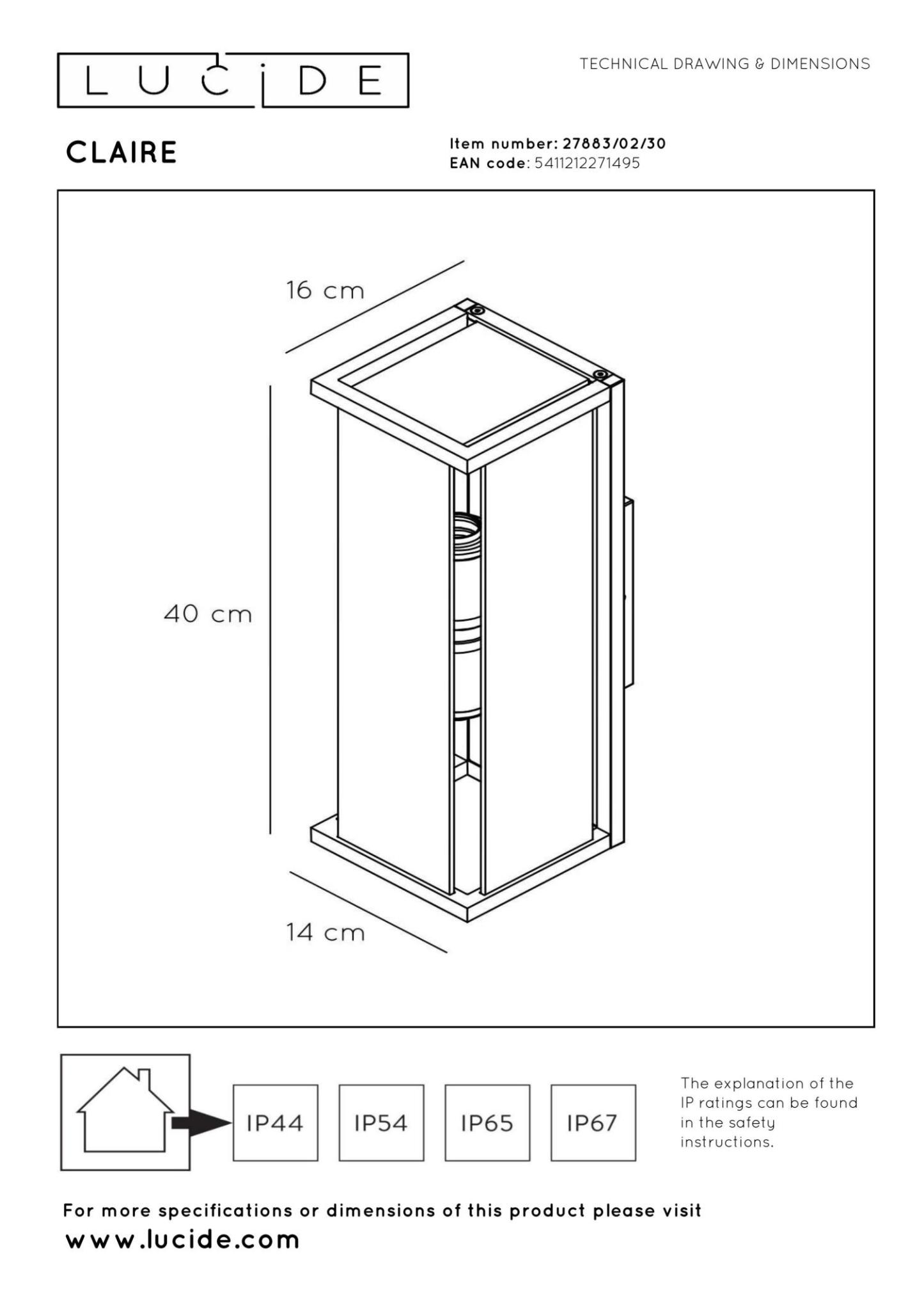 Claire Outdoor Lights - Matt Black/Clear Glass