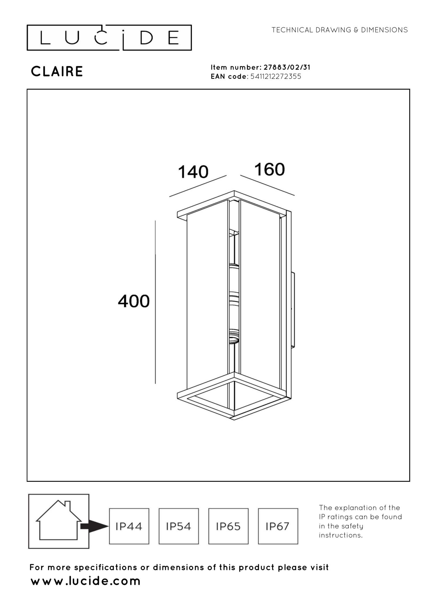 Claire Outdoor Lights - Matt Black/Clear Glass