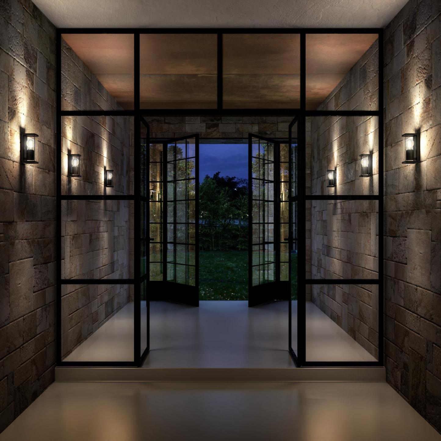 Claire Outdoor Lights - Matt Black/Clear Glass