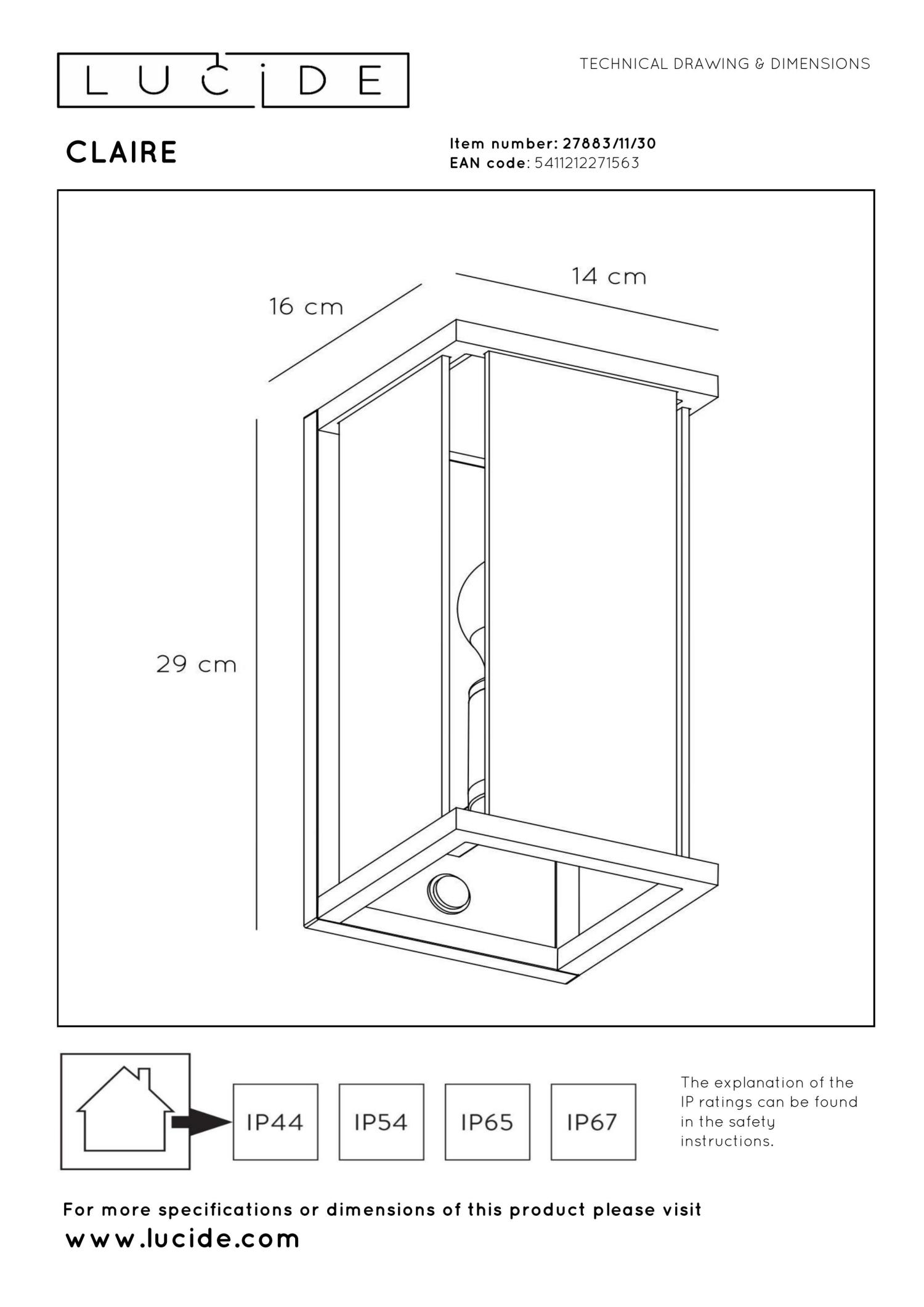 Claire Outdoor Lights - Matt Black/Clear Glass