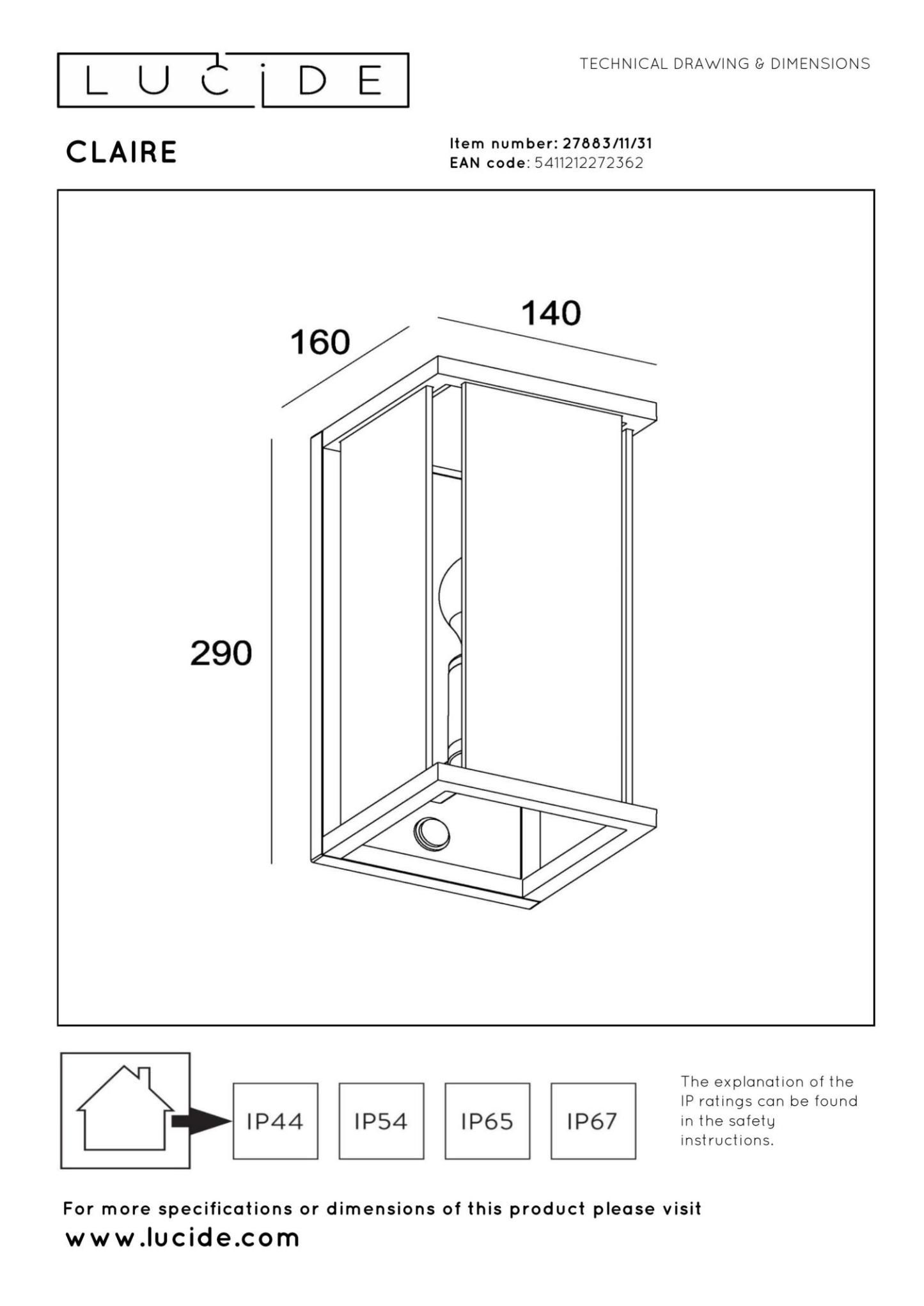 Claire Outdoor Lights - Matt Black/Clear Glass