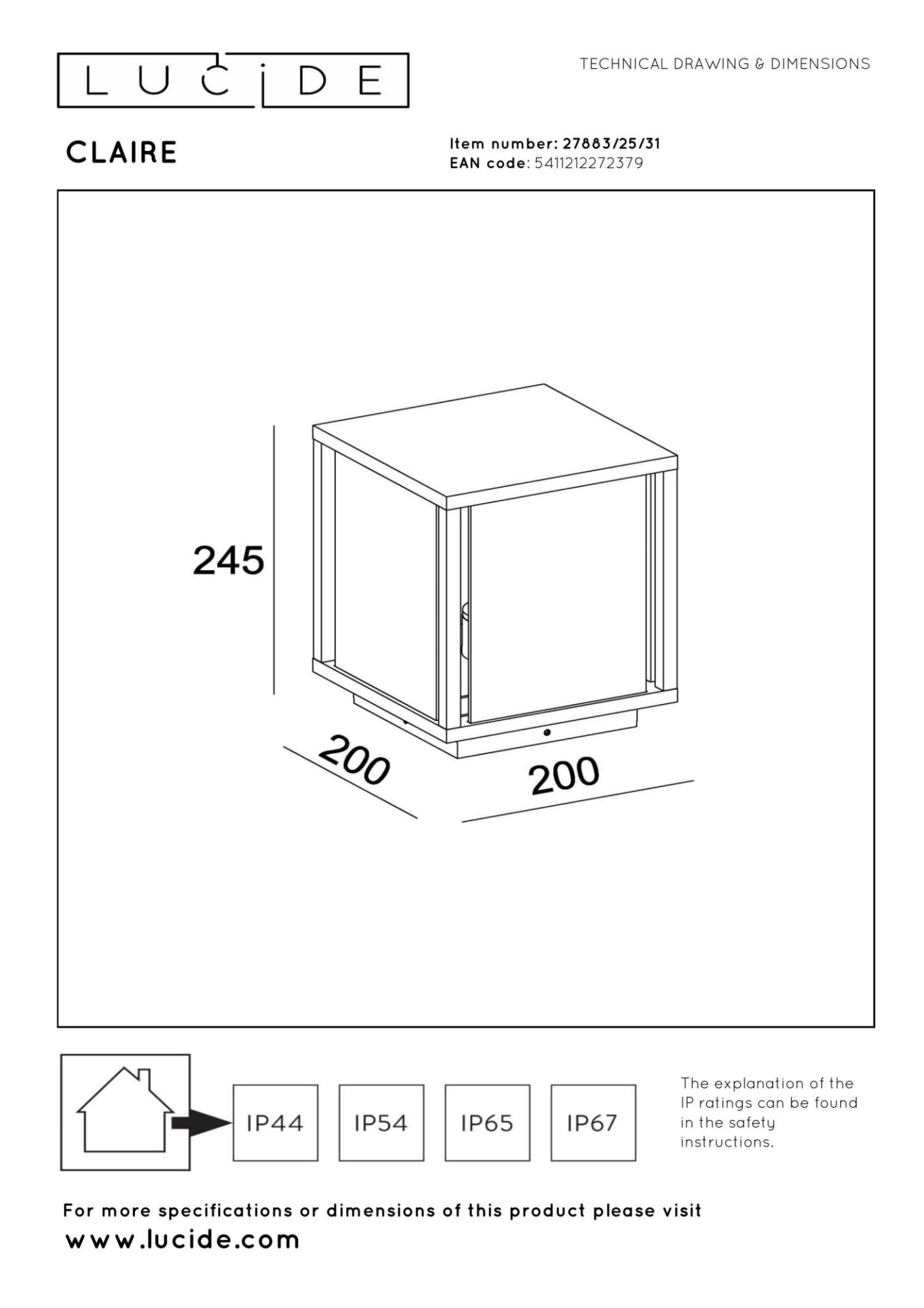 Claire Outdoor Lights - Matt Black/Clear Glass