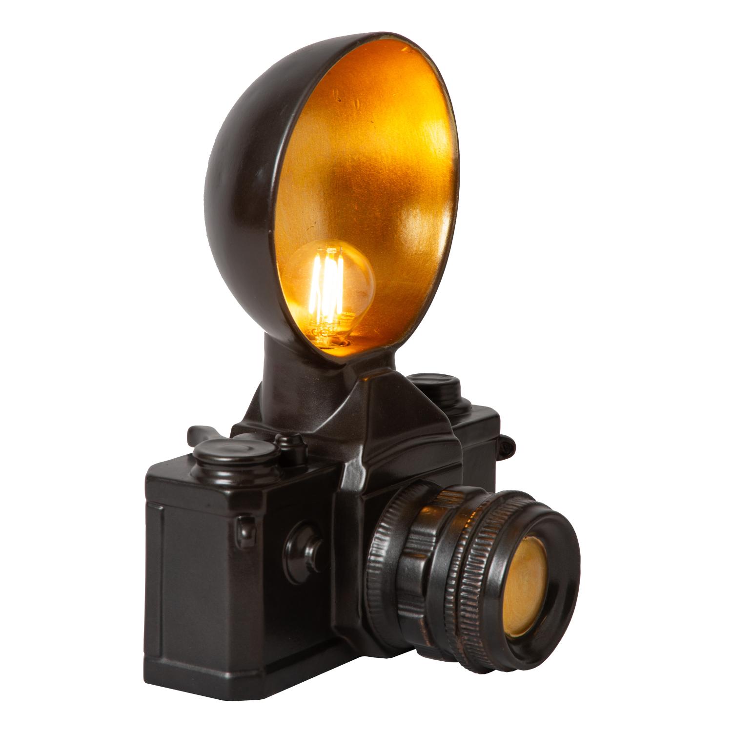 Camera Table Lamp - Matt Black/Amber
