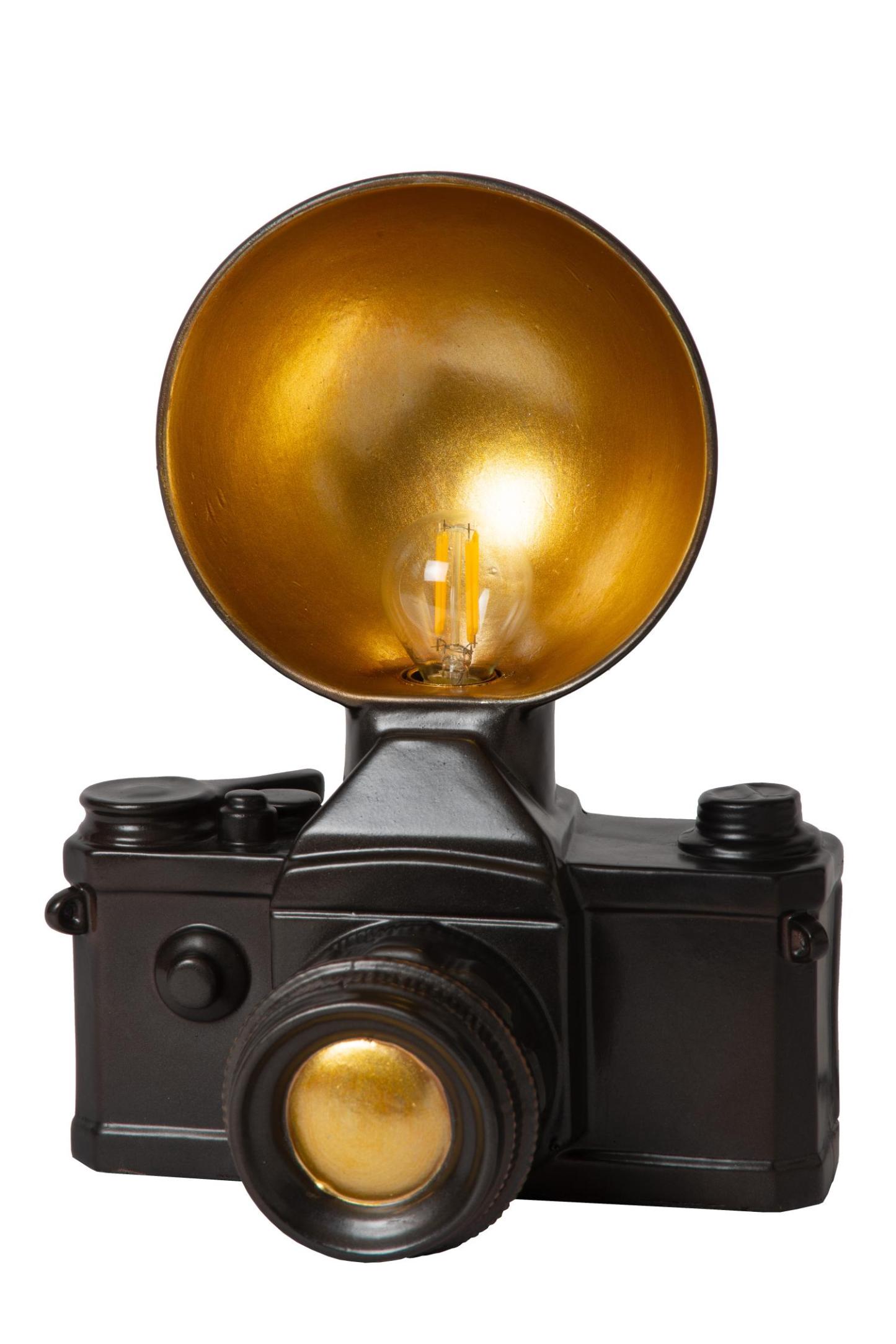 Camera Table Lamp - Matt Black/Amber