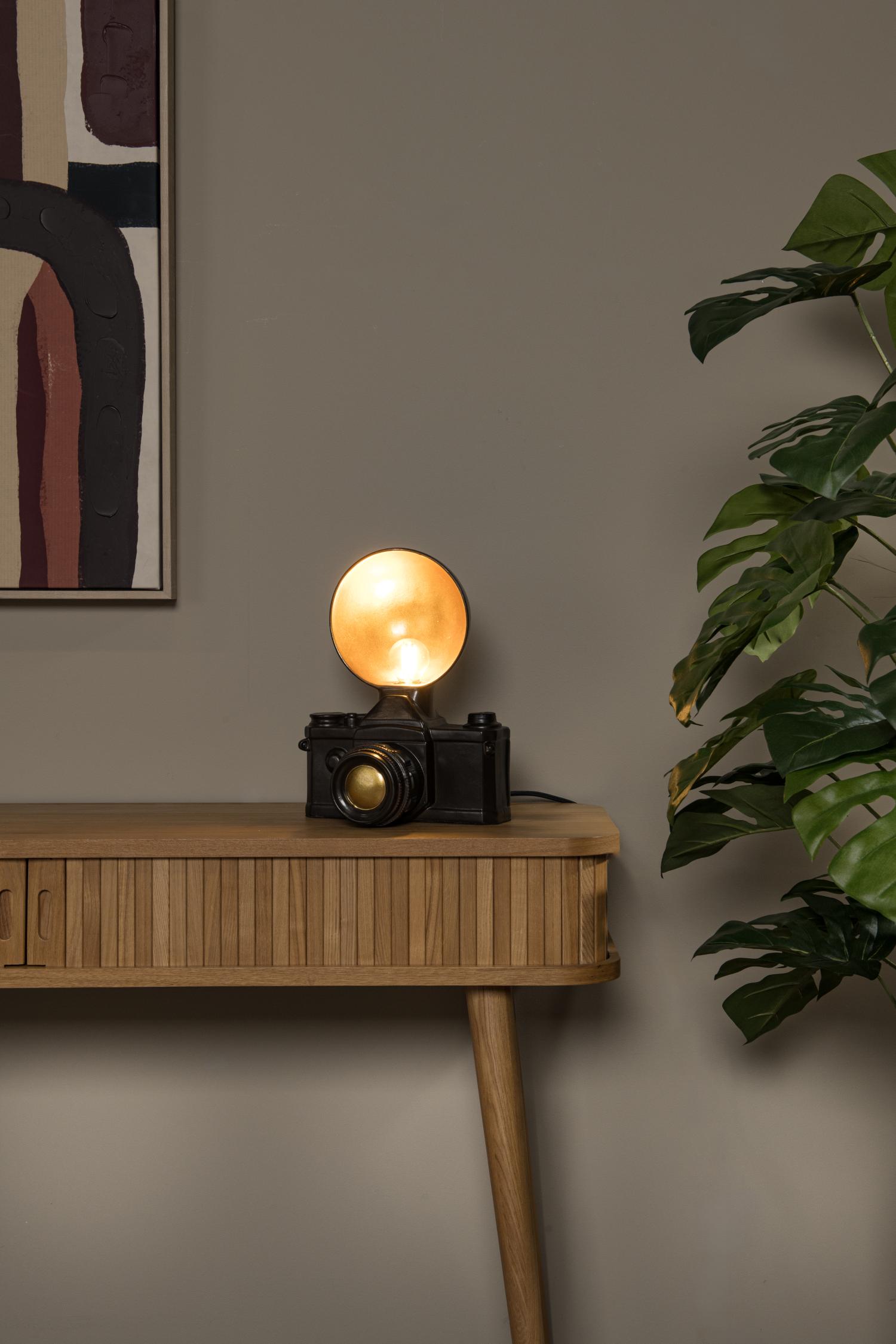 Camera Table Lamp - Matt Black/Amber