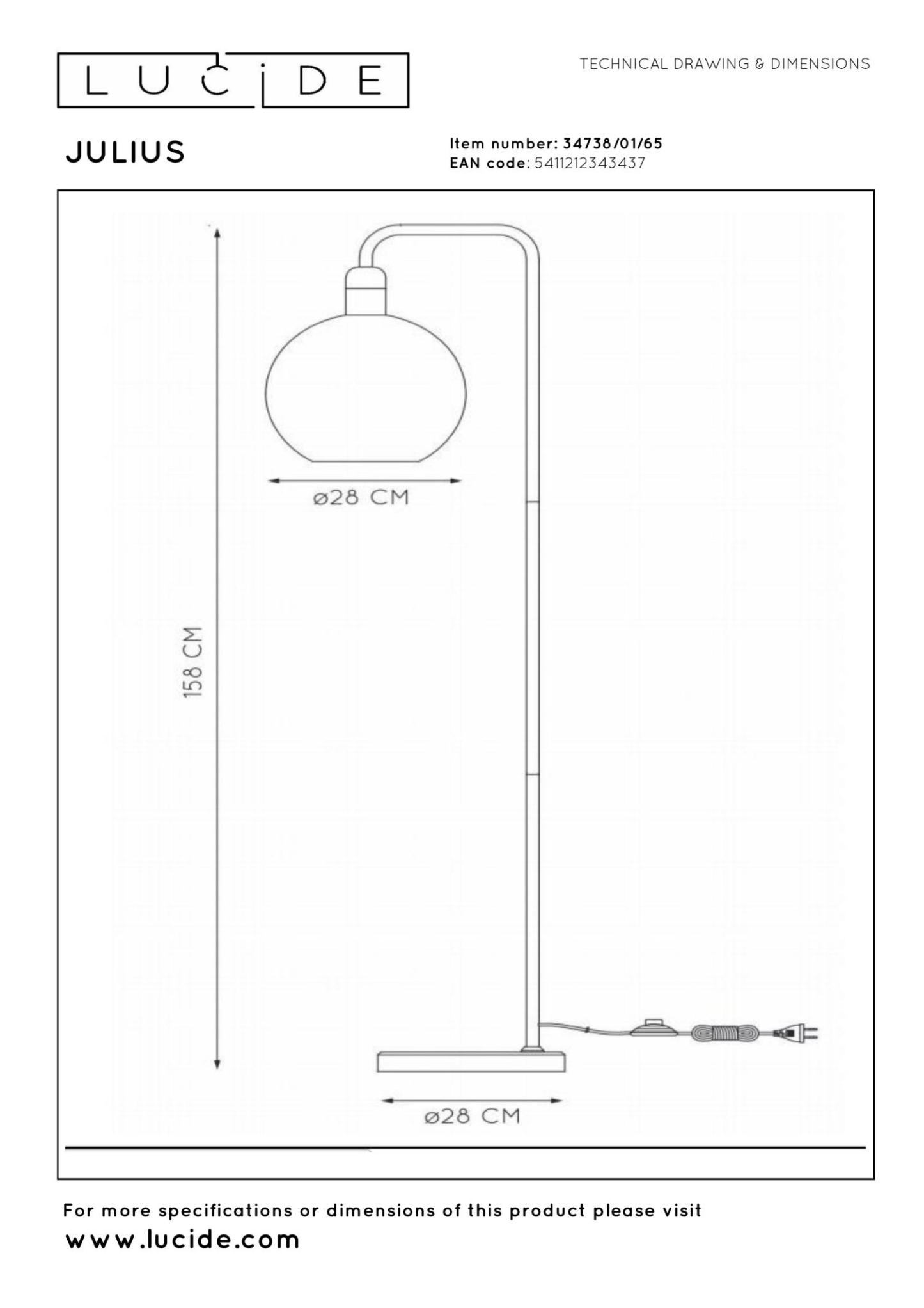 Julius Floor Lamp - Matt Black/Opal - 400mm Diameter