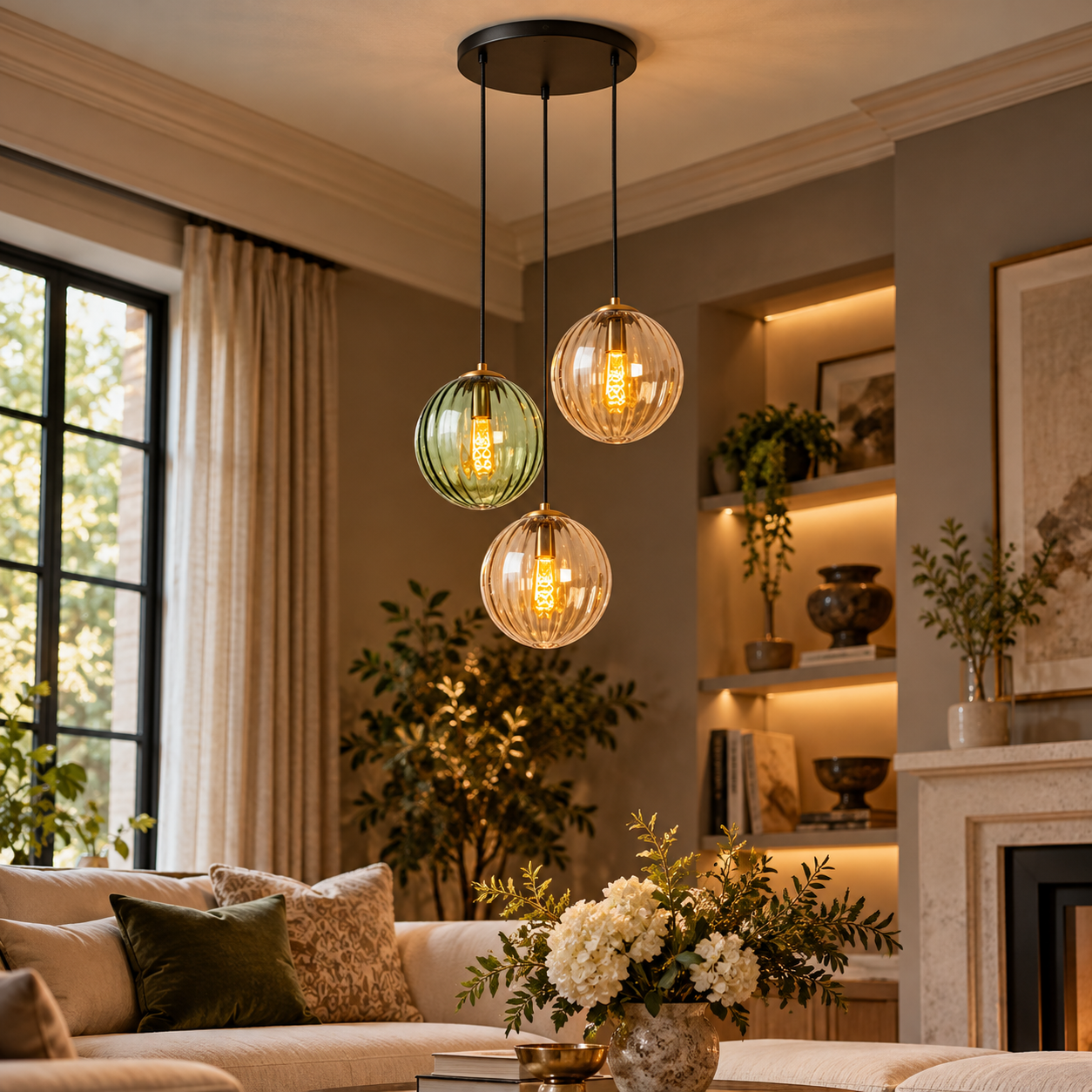 Monsaraz Ceiling Pendant Light - Circular 3 Drop