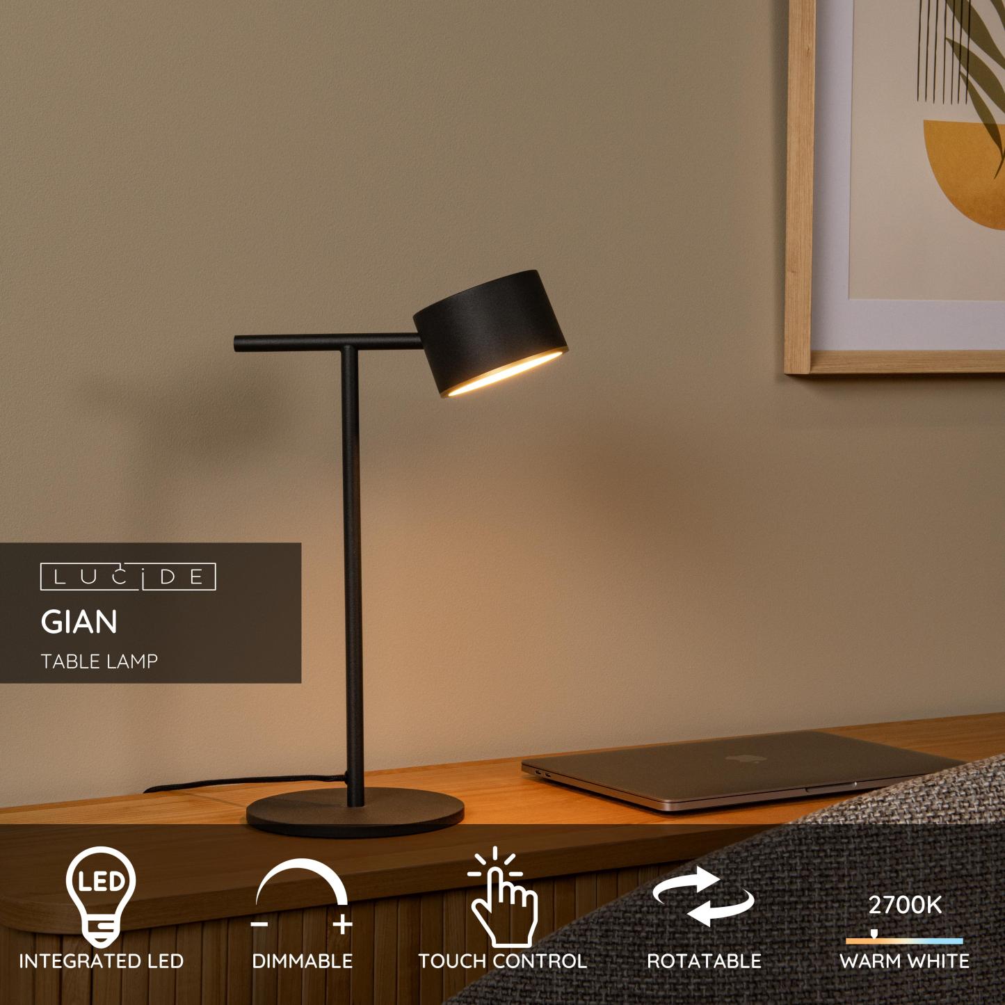 Gian Table Lamp - Matt Black/Opal