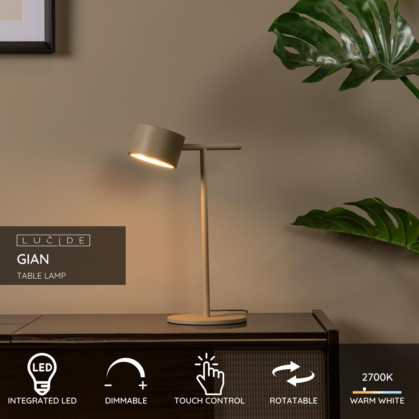 Gian Table Lamp - Matt Black/Opal