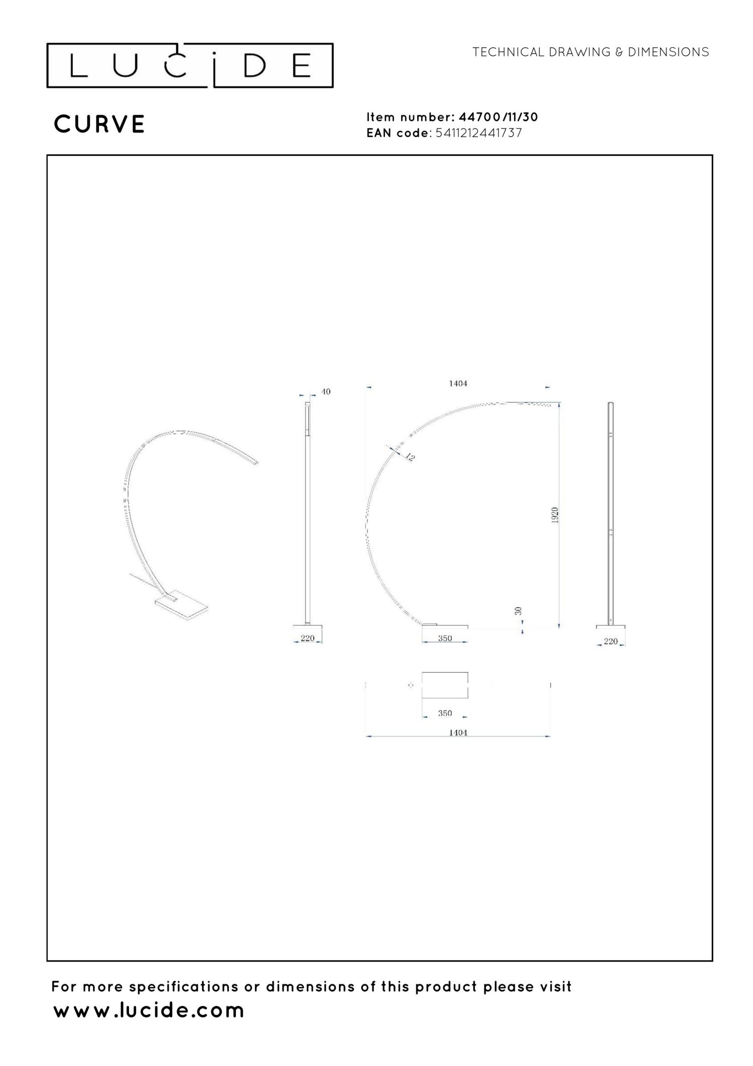 Curve Floor Lamp - Matt Gold/Opal