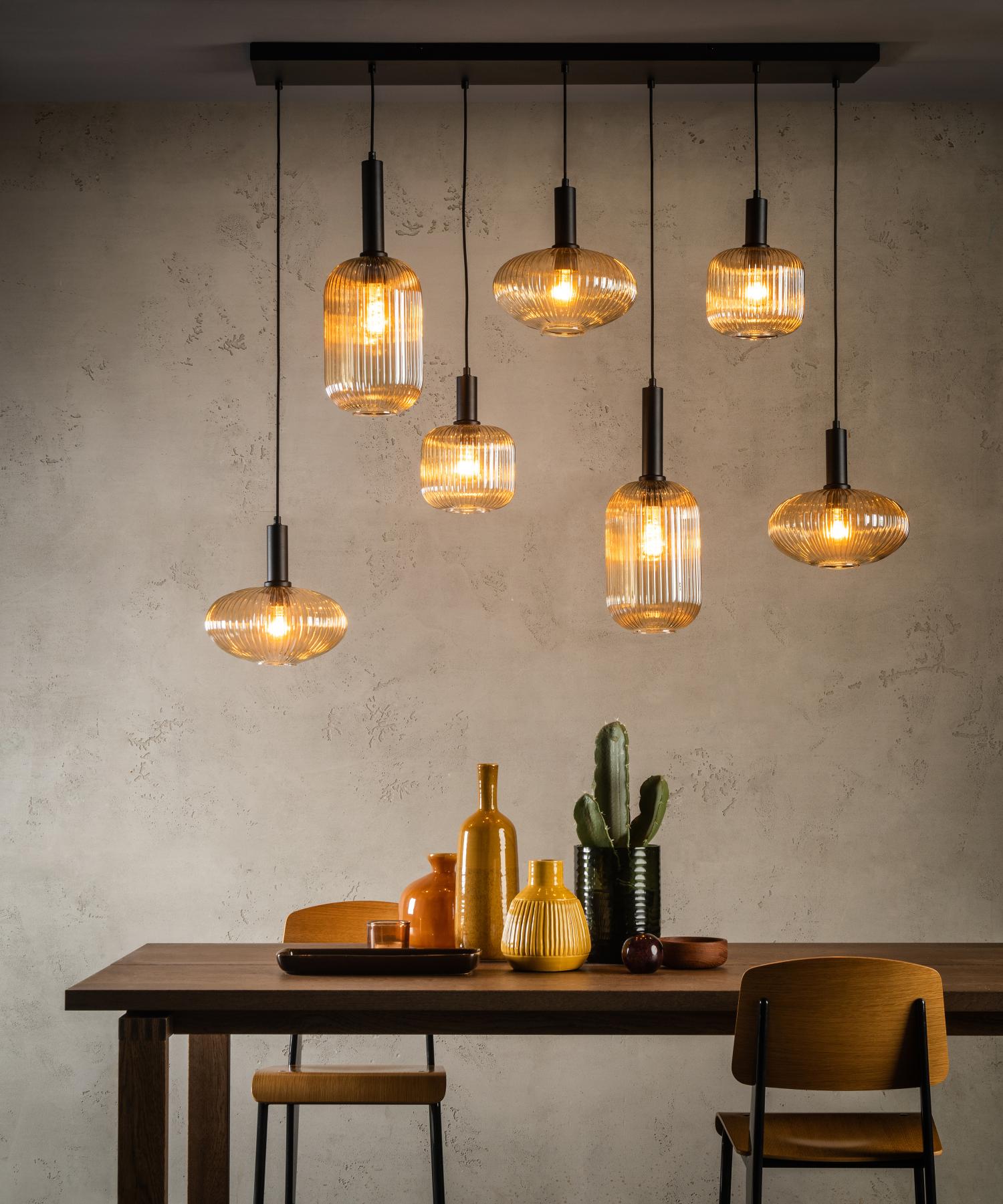 Maloto Ceiling Lights - Matt Black/Smoked Amber
