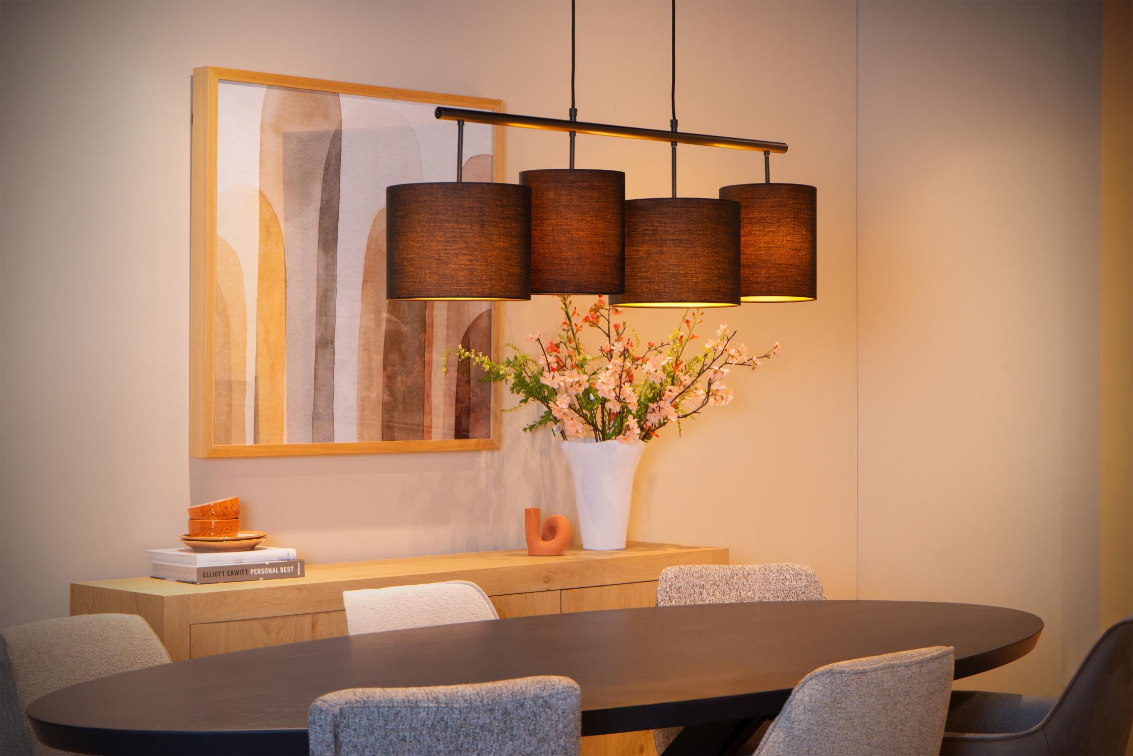 Maya Ceiling Lights - Matt Black/Black Linen