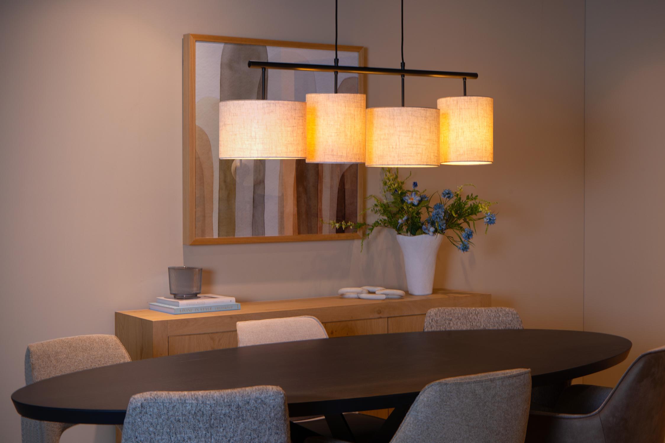 Maya Ceiling Lights - Matt Black/Black Linen