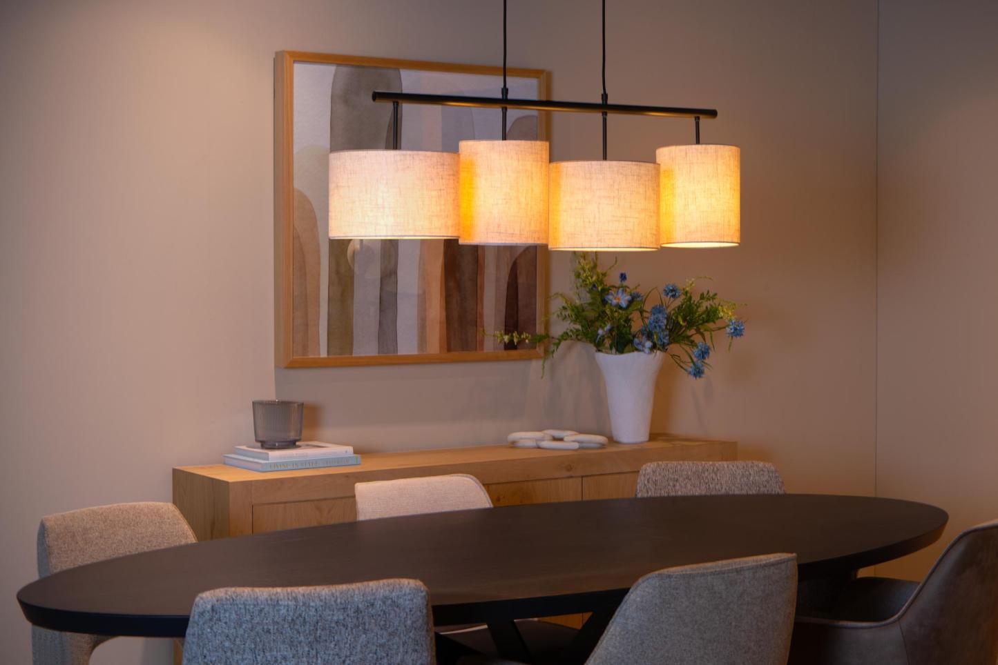 Maya Ceiling Lights - Matt Black/Black Linen