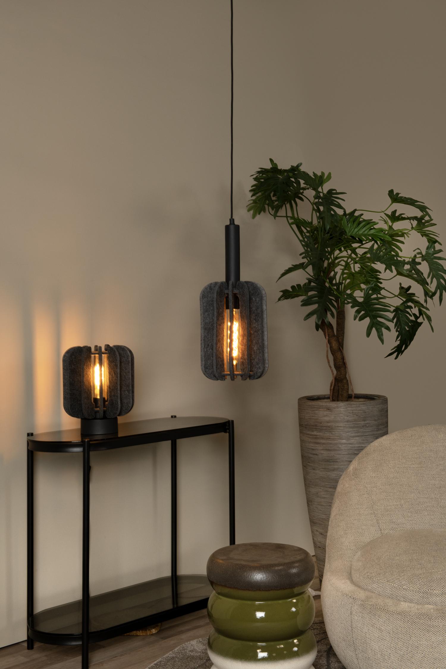 Rafal Table Lamp - Matt Black/Grey Fabric