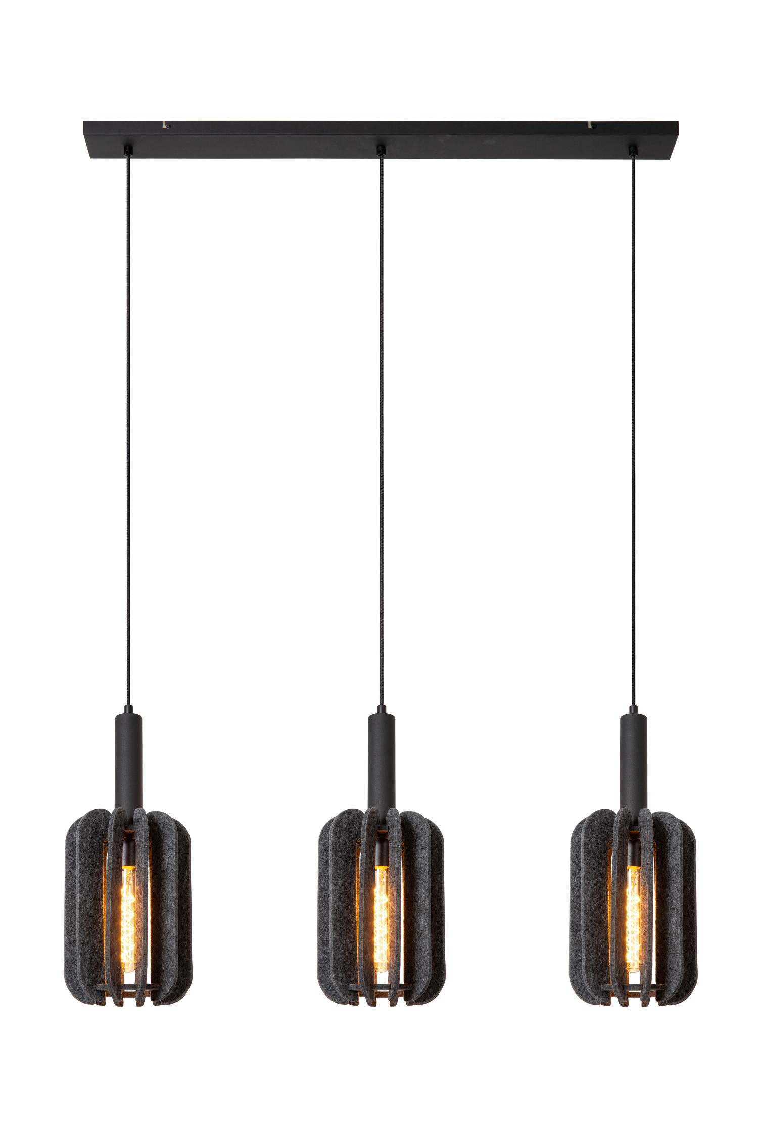 Rafal Ceiling Lights - Matt Black/Grey Fabric