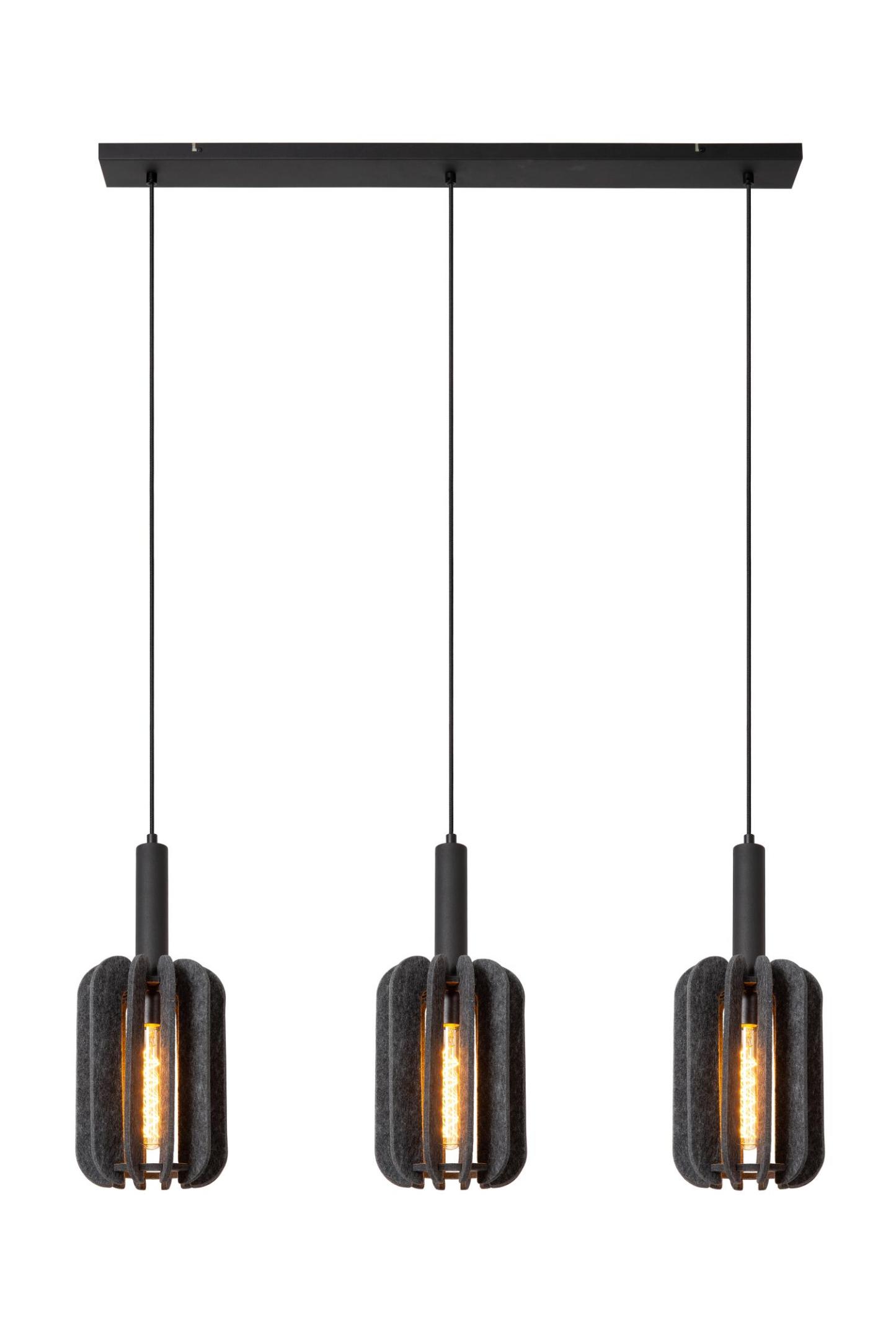 Rafal Ceiling Lights - Matt Black/Grey Fabric