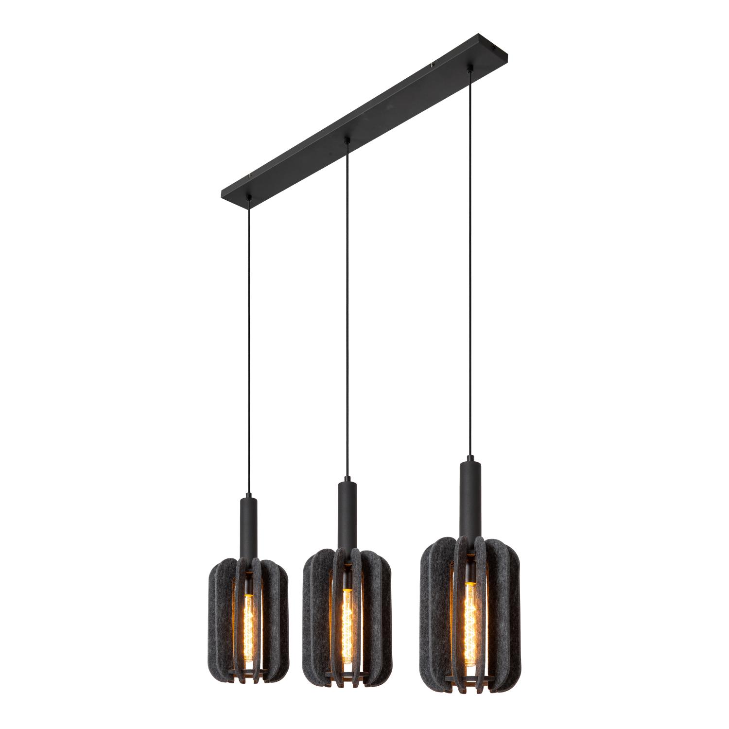Rafal Ceiling Lights - Matt Black/Grey Fabric