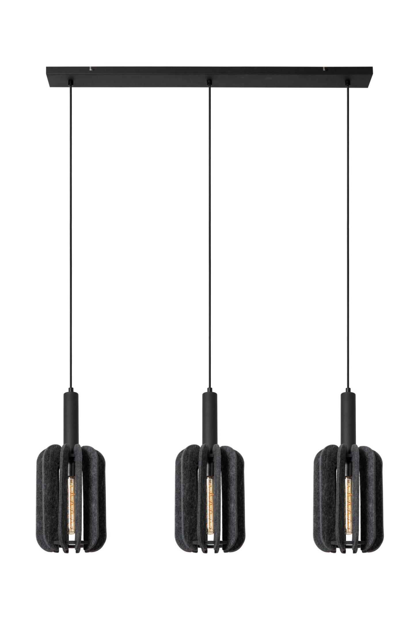 Rafal Ceiling Lights - Matt Black/Grey Fabric