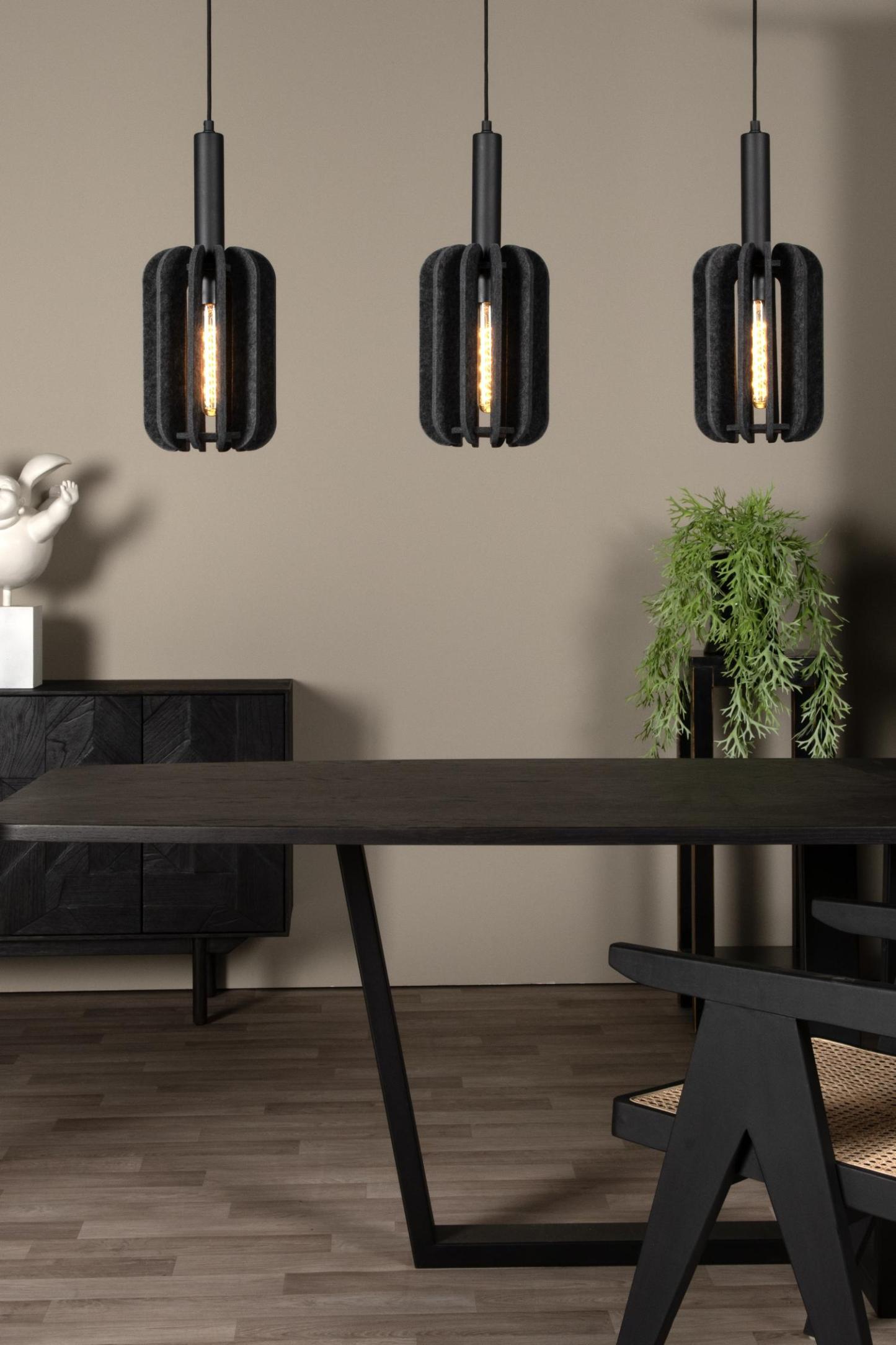 Rafal Ceiling Lights - Matt Black/Grey Fabric