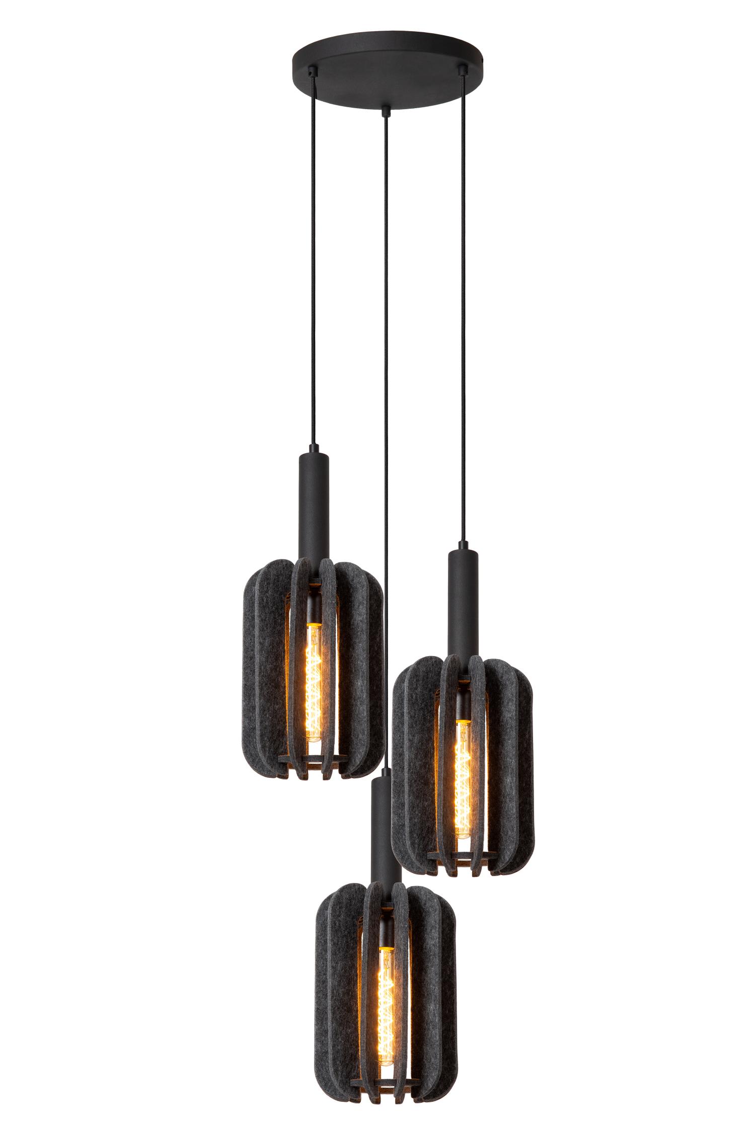 Rafal Ceiling Lights - Matt Black/Grey Fabric