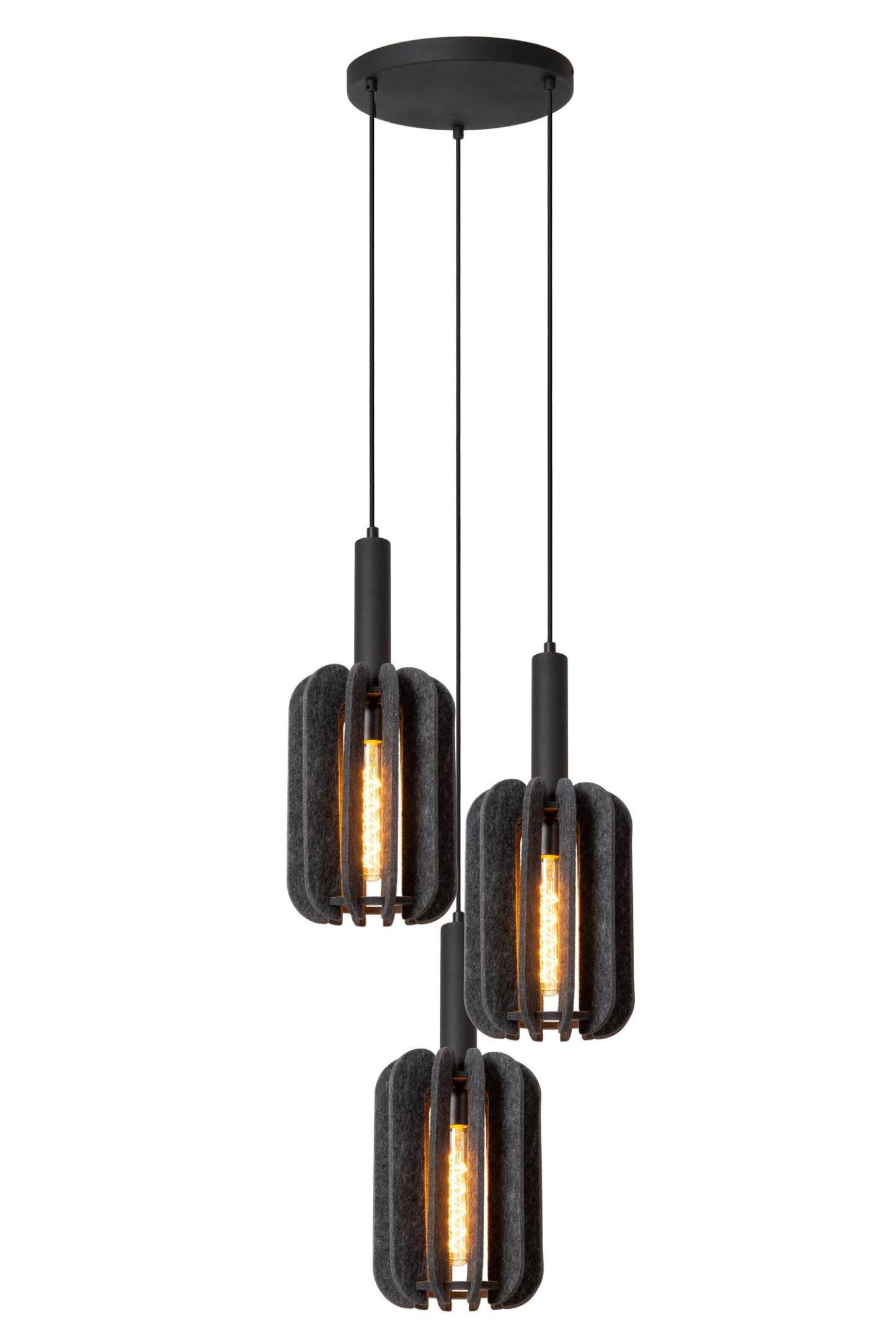 Rafal Ceiling Lights - Matt Black/Grey Fabric