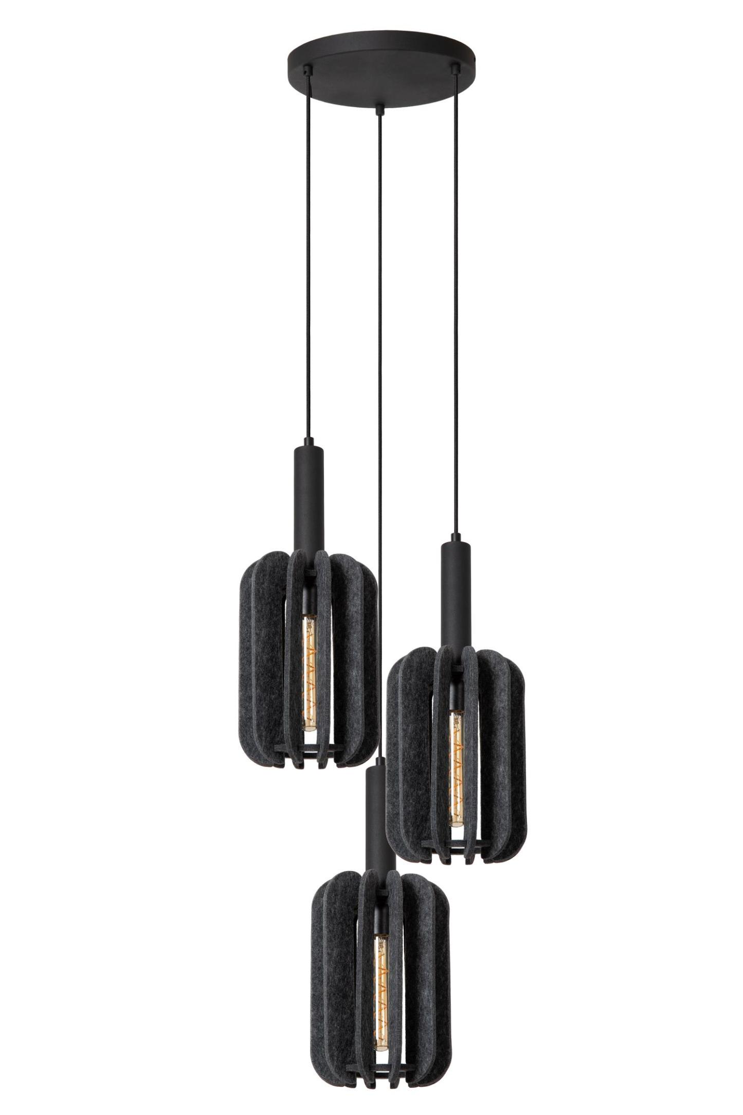 Rafal Ceiling Lights - Matt Black/Grey Fabric