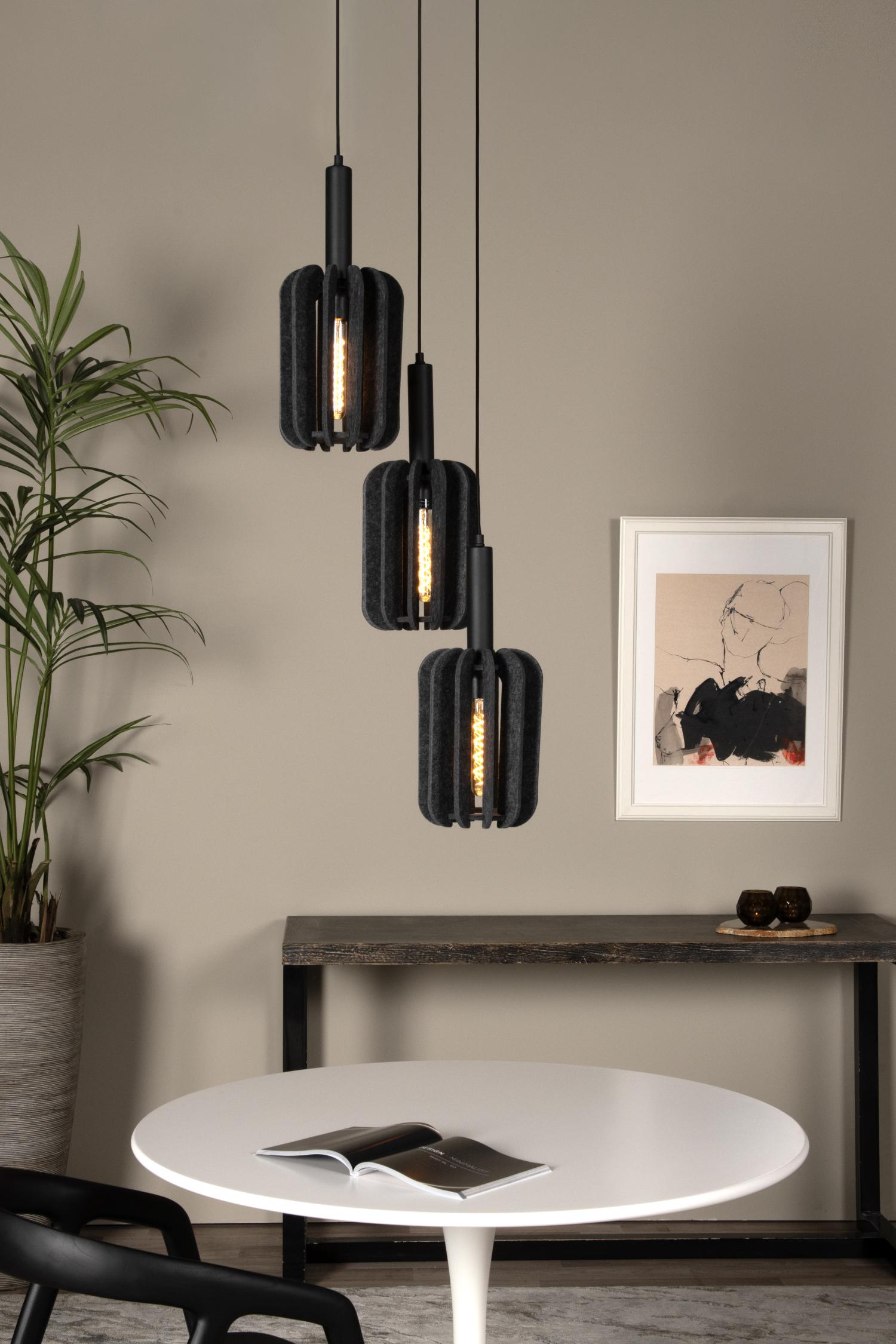 Rafal Ceiling Lights - Matt Black/Grey Fabric