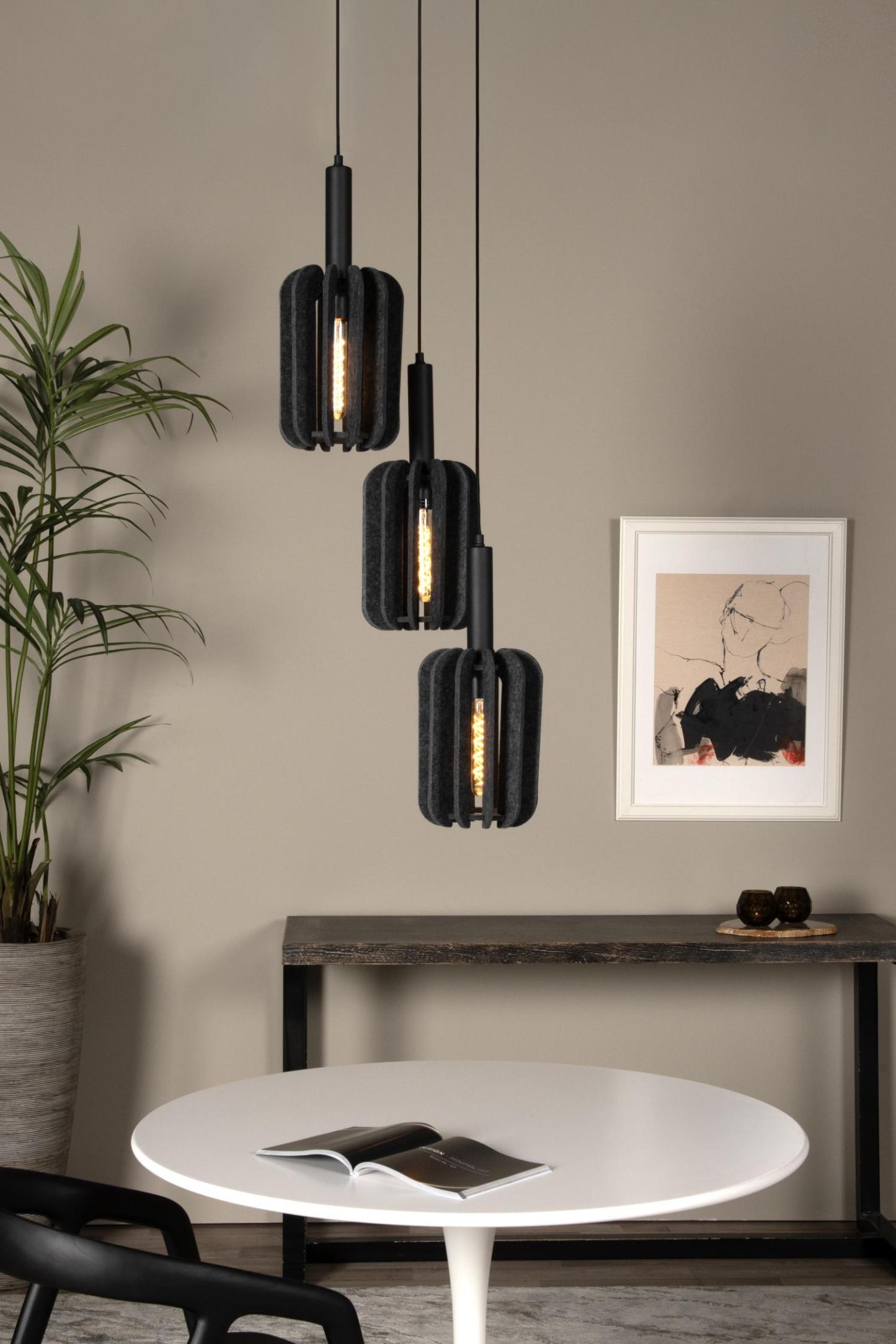 Rafal Ceiling Lights - Matt Black/Grey Fabric