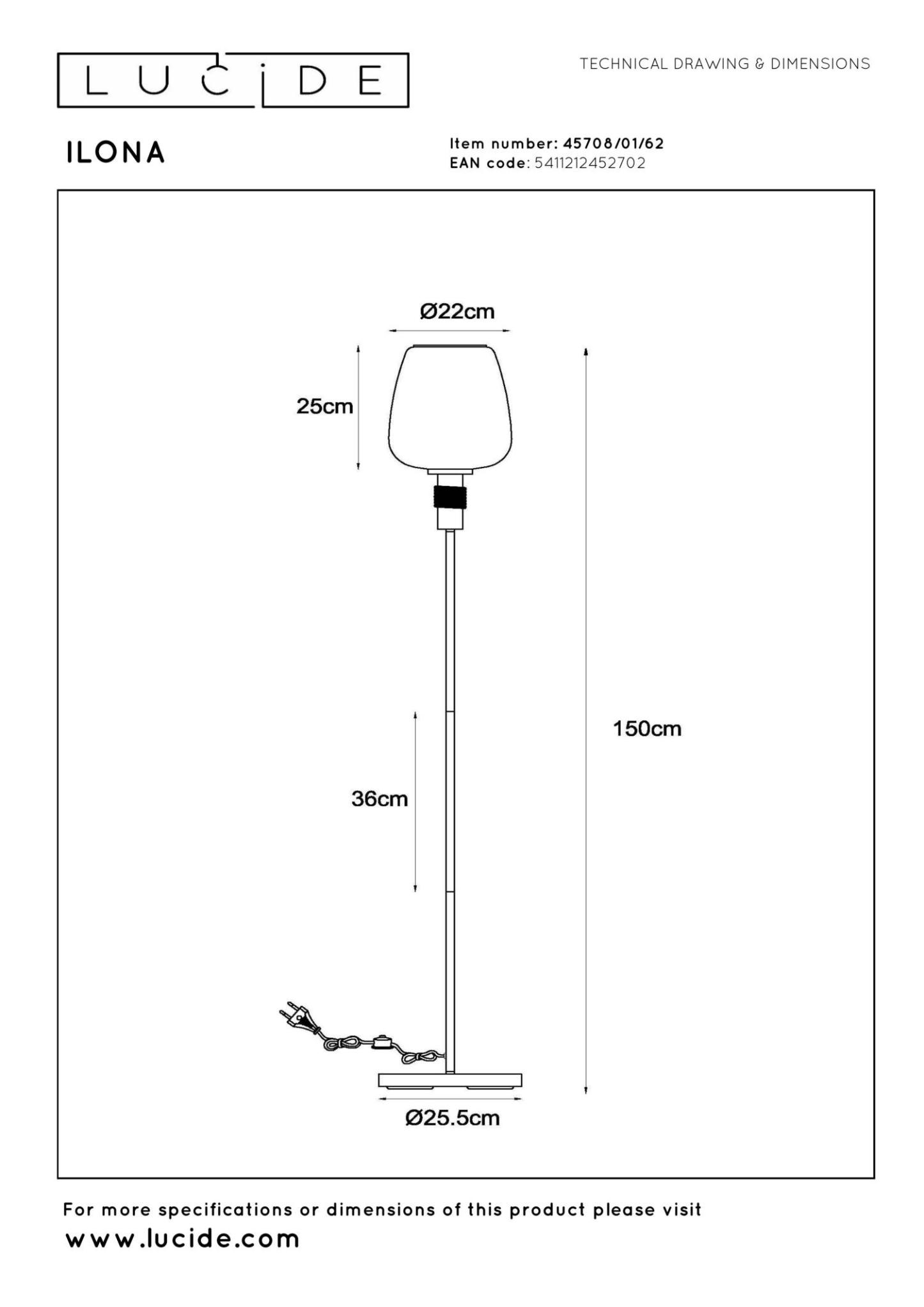 Ilona Floor Lamp - Matt Black/Smoked Amber