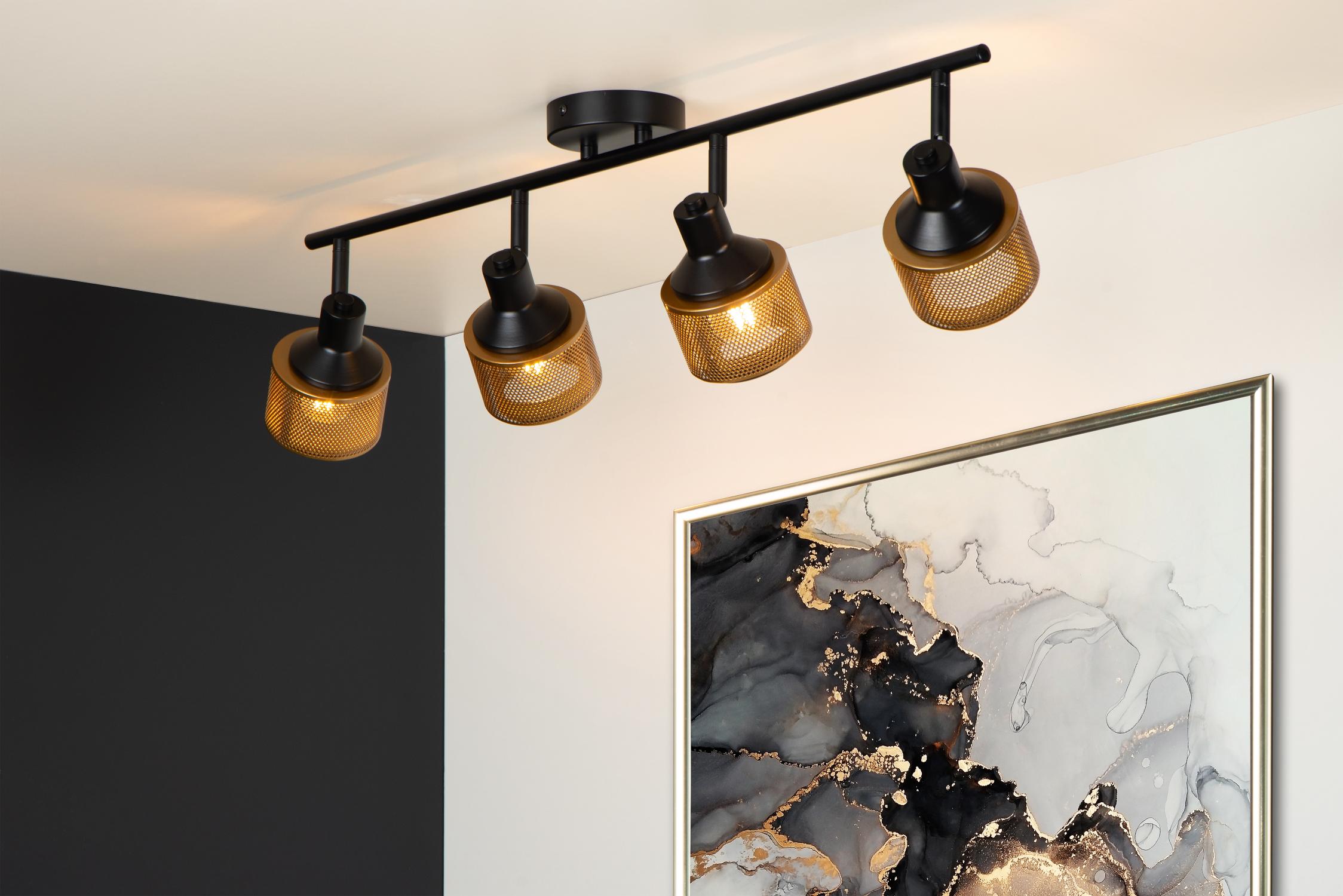 Rafa Ceiling Lights - Matt Black/Grey Fabric