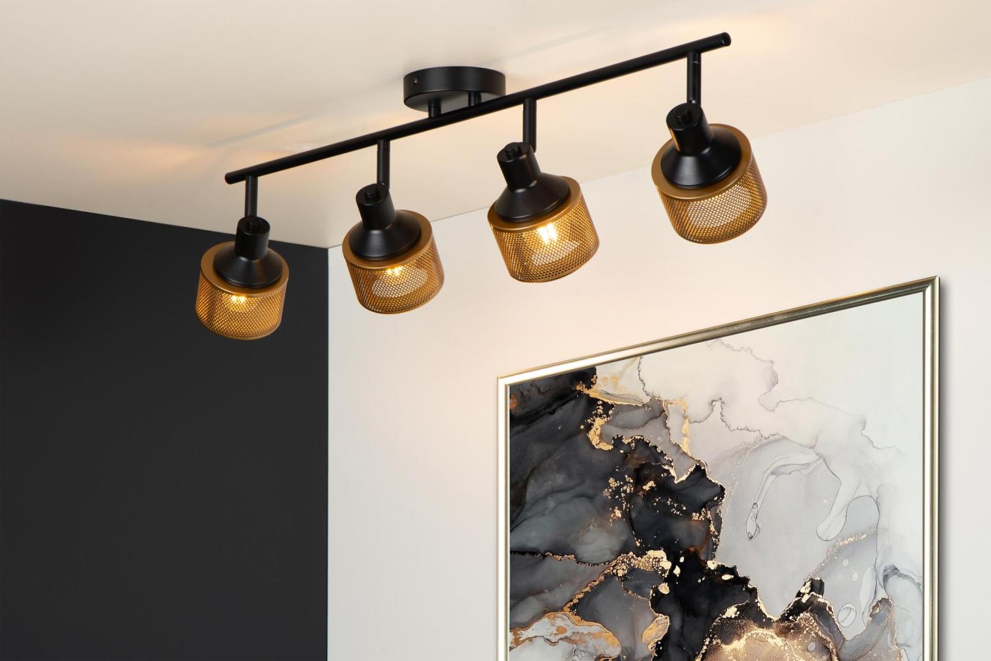 Rafa Ceiling Lights - Matt Black/Grey Fabric