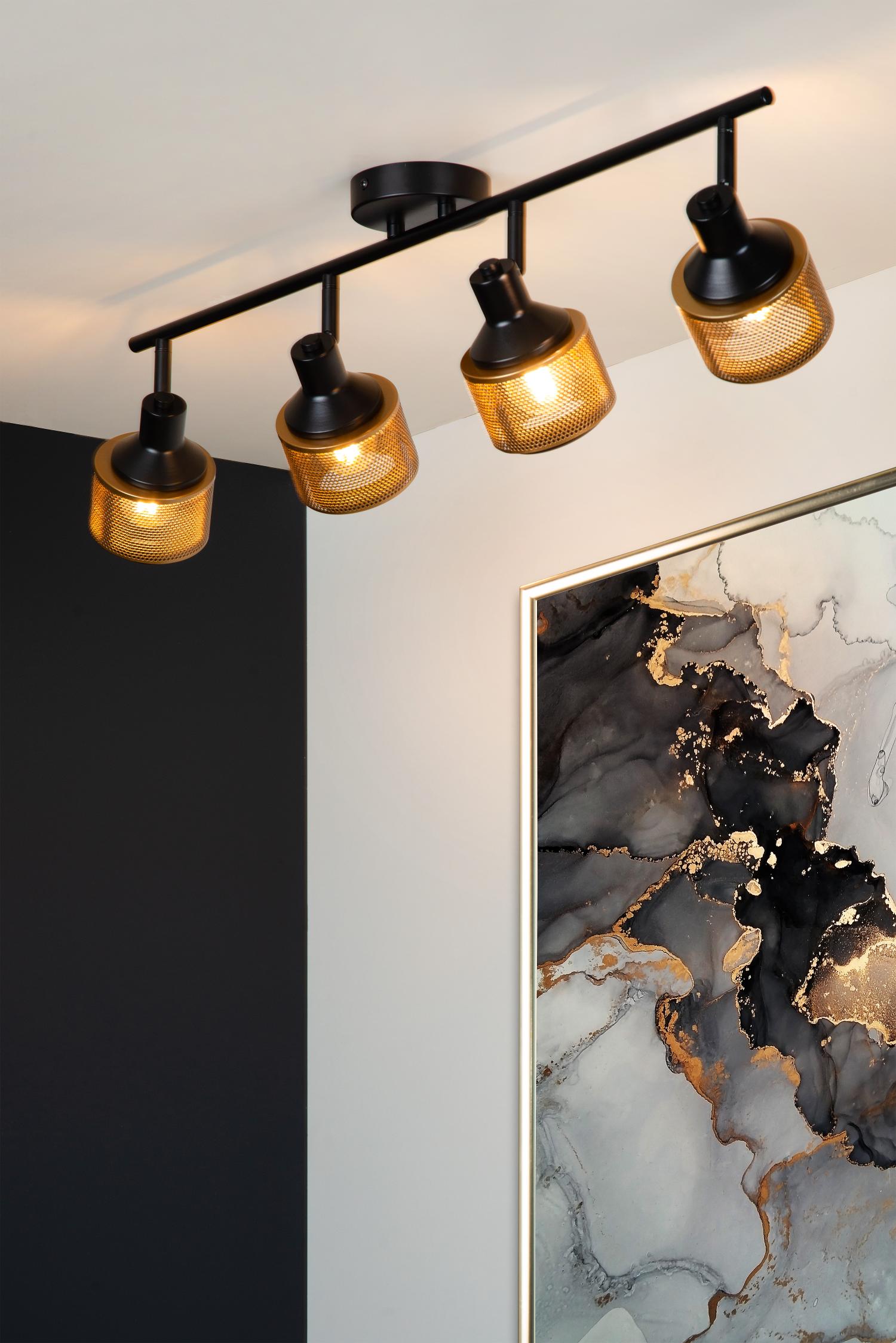 Rafa Ceiling Lights - Matt Black/Grey Fabric