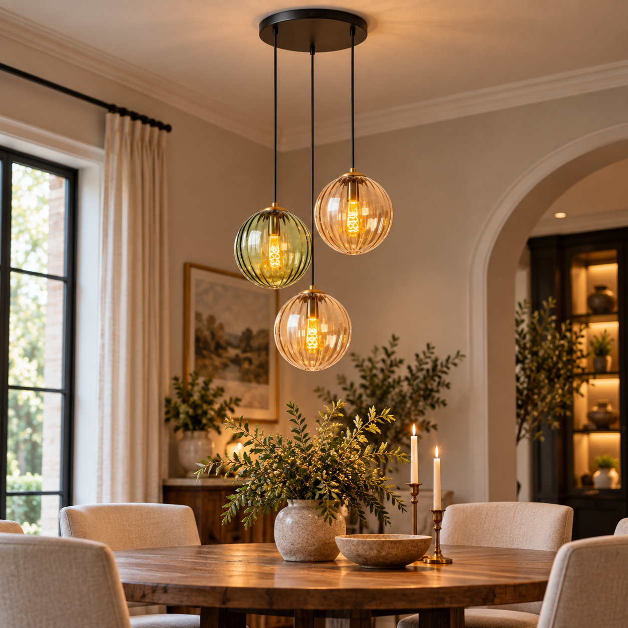 Monsaraz Ceiling Pendant Light - Circular 3 Drop