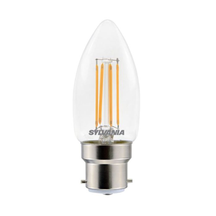 Sylvania Filament Candle Lamp, B22, Dimmable, 4.5W, 2700K