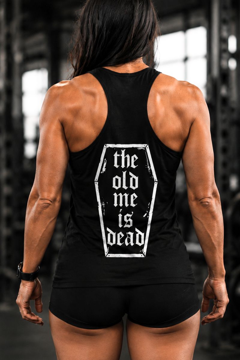 The Old Me Is Dead Printed Racerback Tank Tops