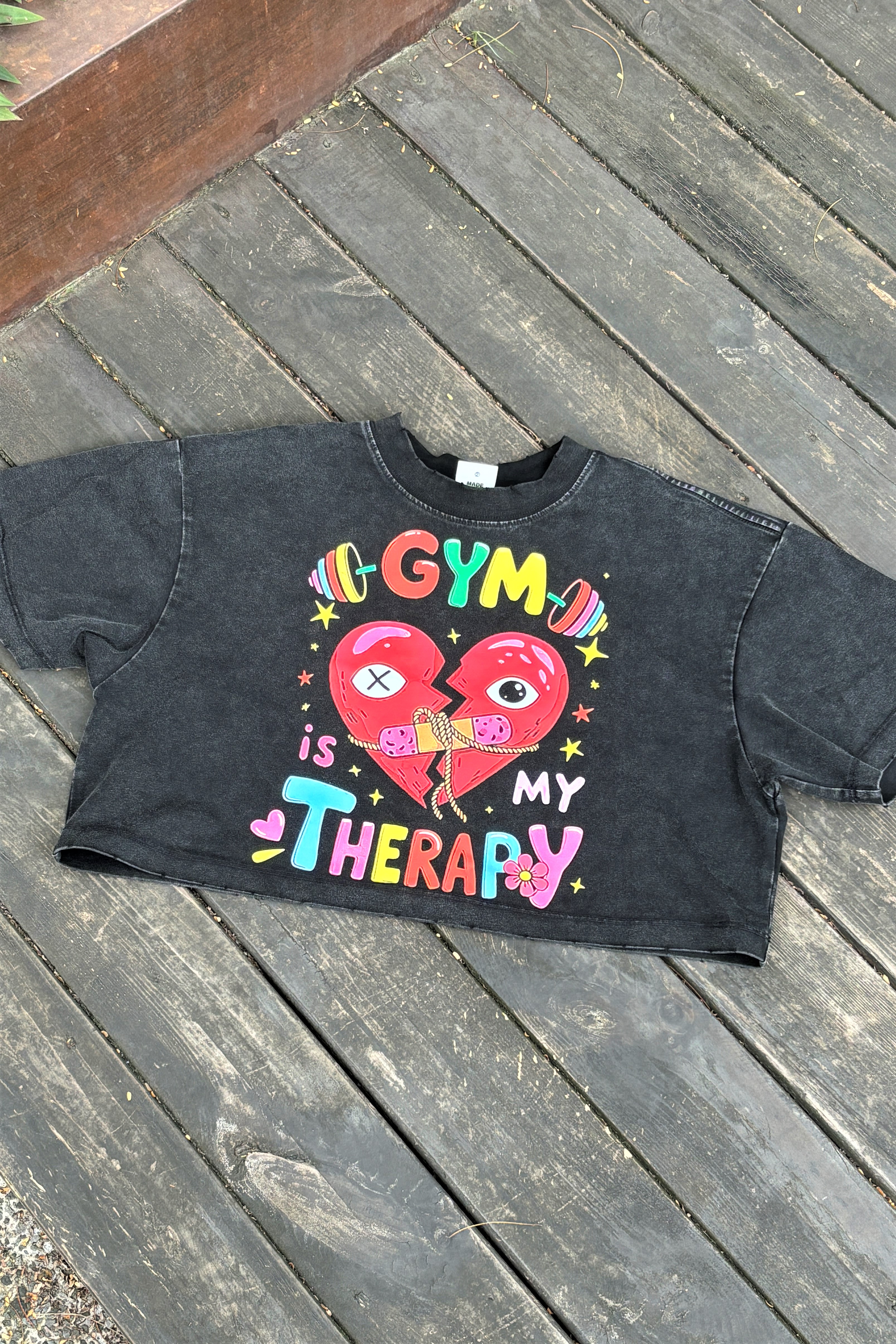 Gym Is My Therapy Printed Washed Women's Cropped Top