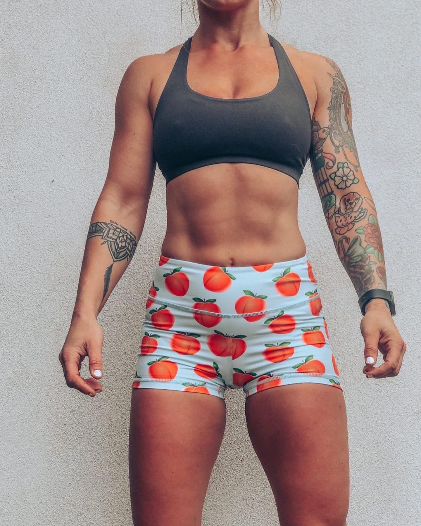 Peach Print Women Summer Athletic Fitness Shorts
