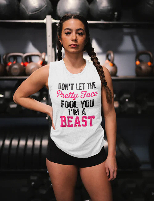 Don't Let The Pretty Face Fool You I'm Beast Print Women's Vest-traneing