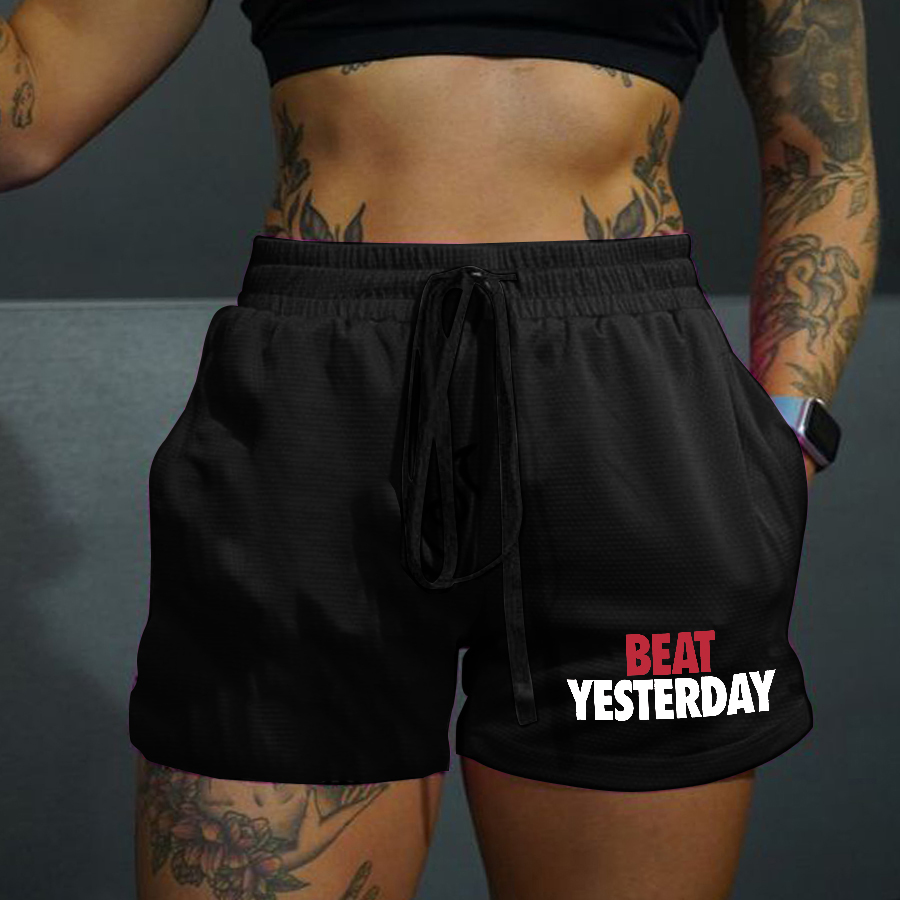 Beat Yesterday Print Rope Elastic Waist Casual Women's Shorts-traneing
