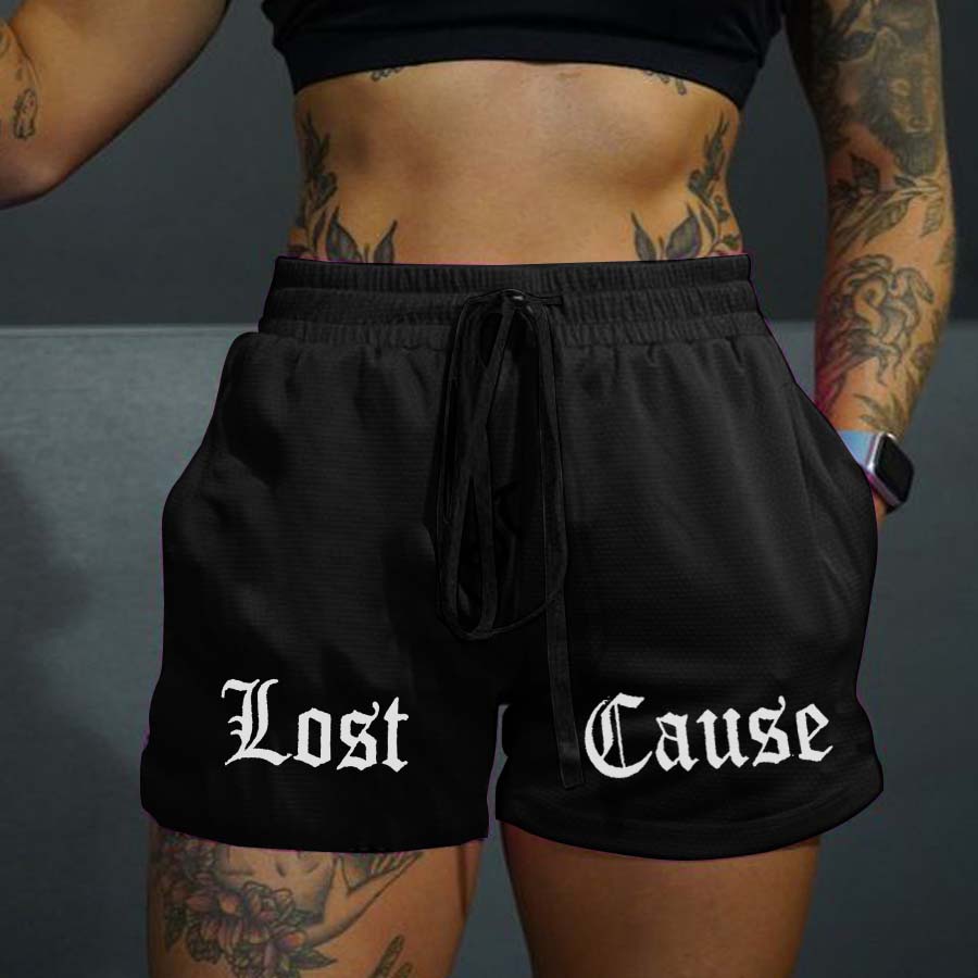 Lost Cause Print Rope Elastic Waist Casual Women's Shorts-traneing