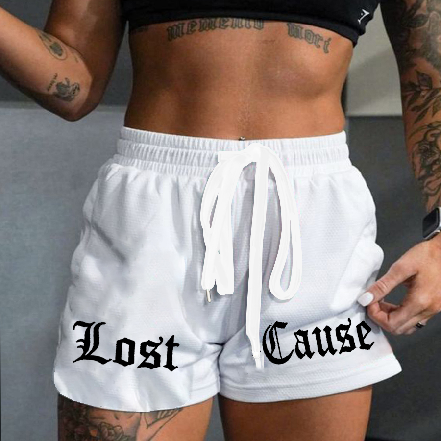 Lost Cause Print Rope Elastic Waist Casual Women's Shorts-traneing